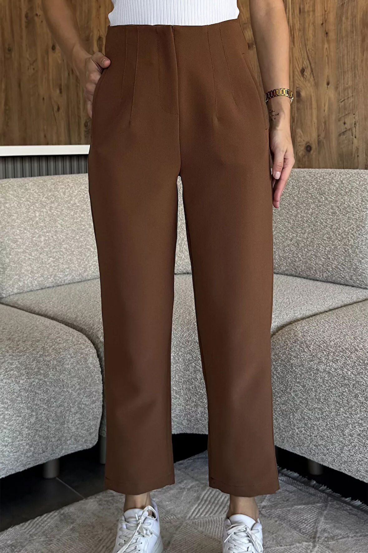 Kadın Bel Çimalı Kumaş Pantolon