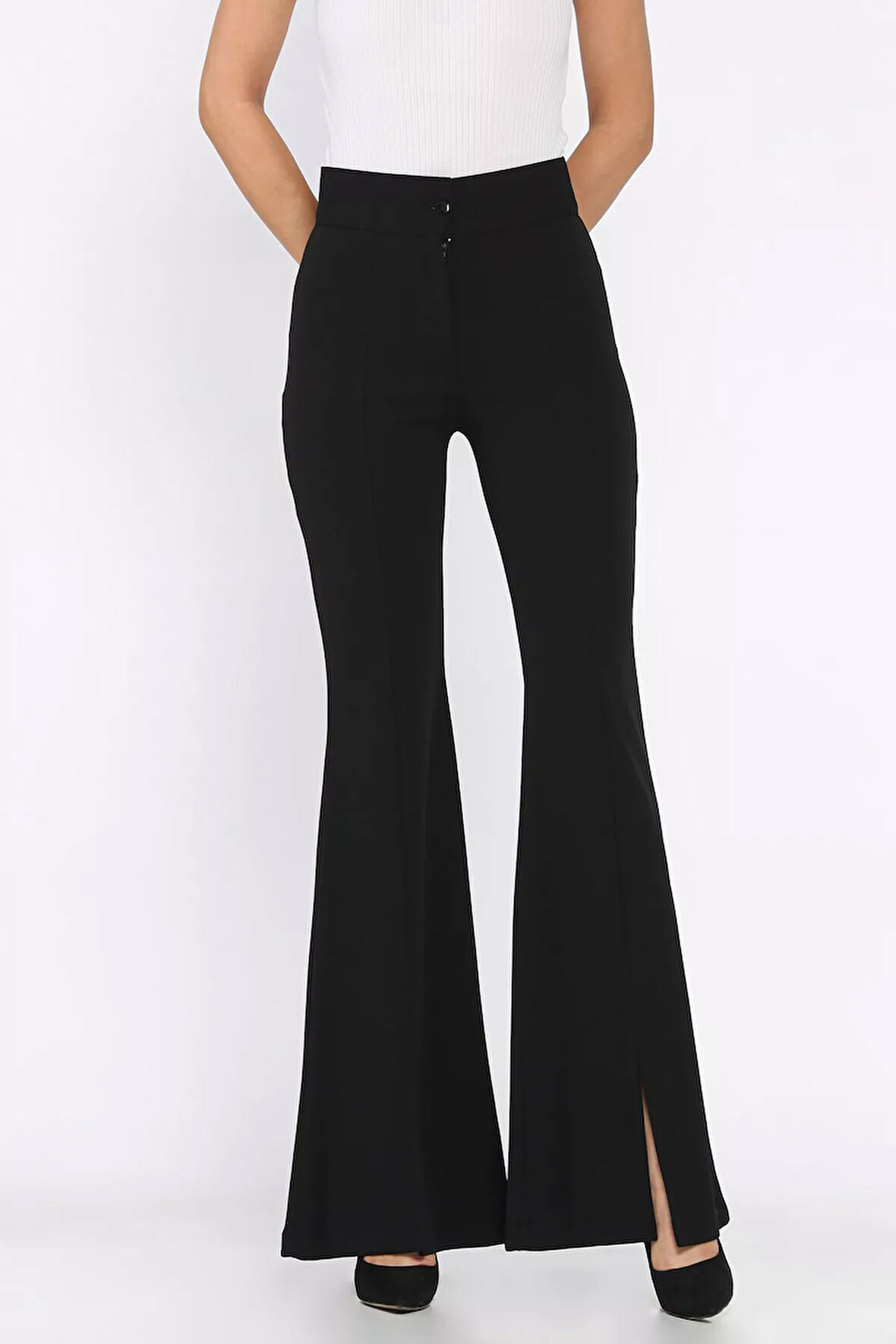 Paça Yırtmaçlı Palazzo Slim Fit Kumaş Pantolon