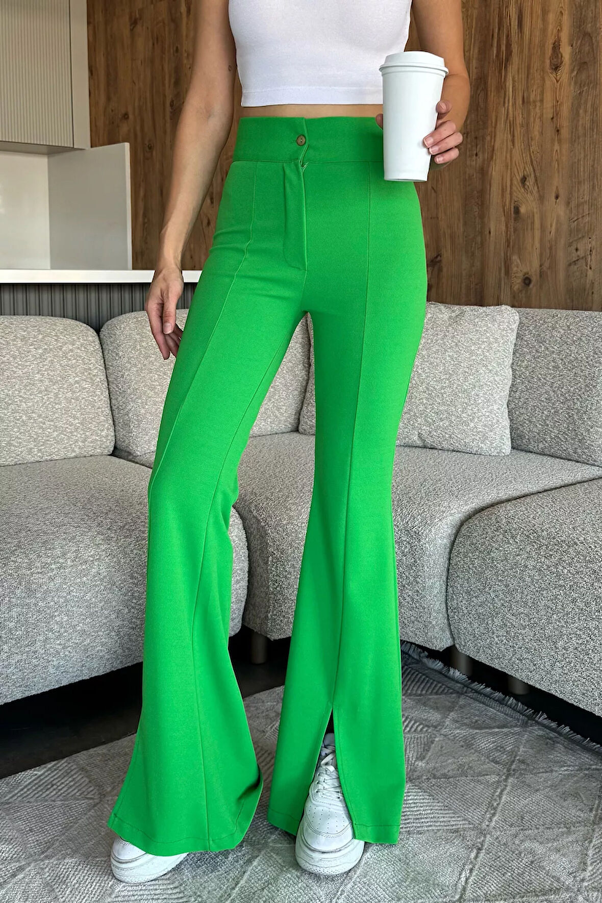 Paça Yırtmaçlı Palazzo Slim Fit Kumaş Pantolon