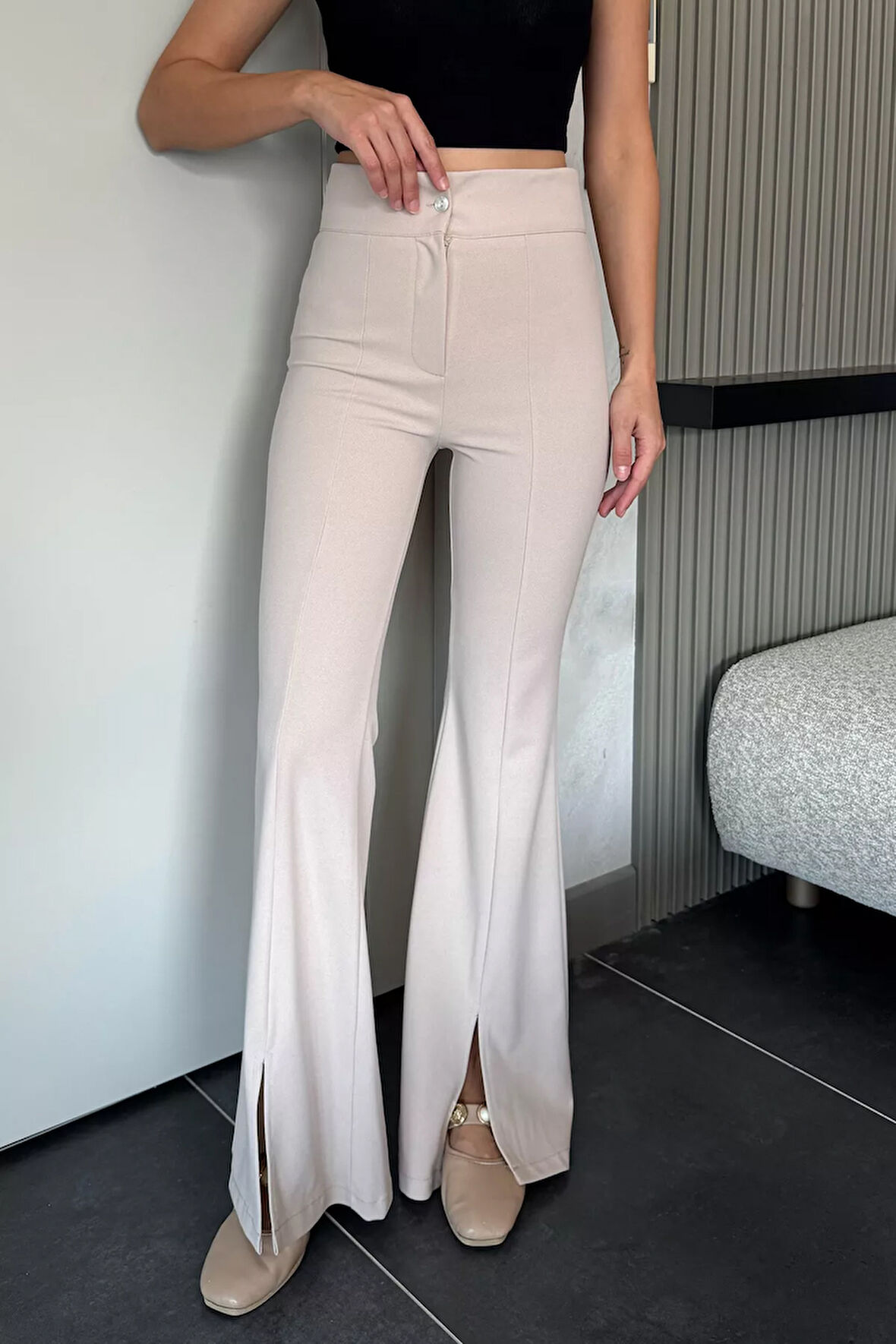 Paça Yırtmaçlı Palazzo Slim Fit Kumaş Pantolon