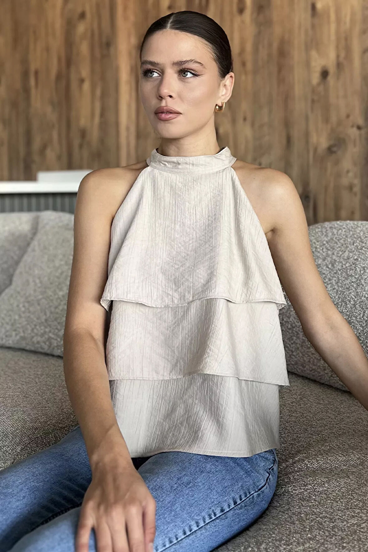 Kadın Sıfır Kol Kat Kat Bluz