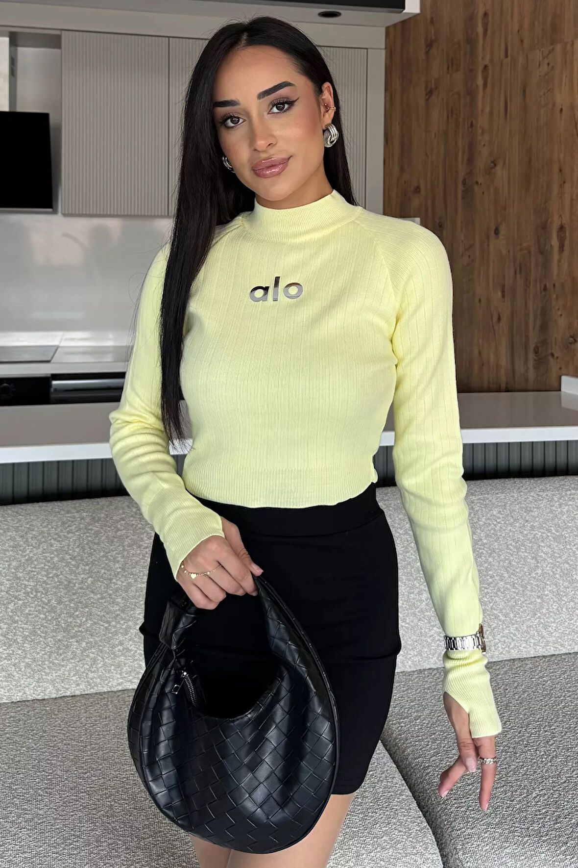 Ön Baskılı Crop Top Triko Bluz (s,m,l Uyumludur)