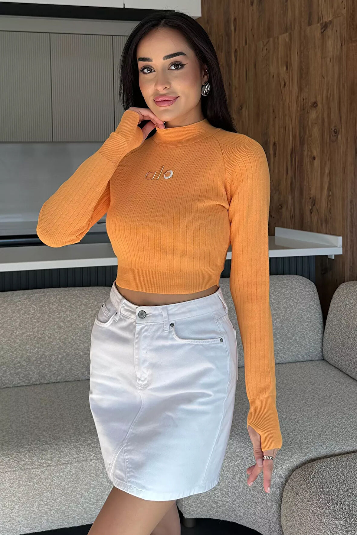 Ön Baskılı Crop Top Triko Bluz (s,m,l Uyumludur)