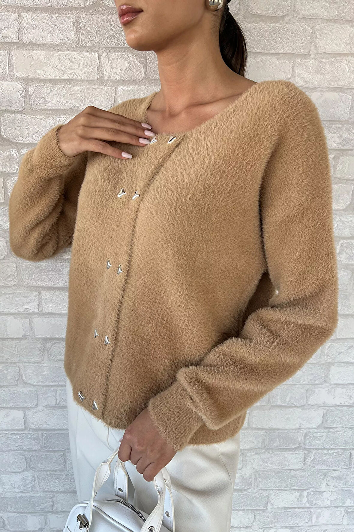 Kalp Düğmeli Şardonlu Triko Ceket (s,m,l,xl Uyumludur)