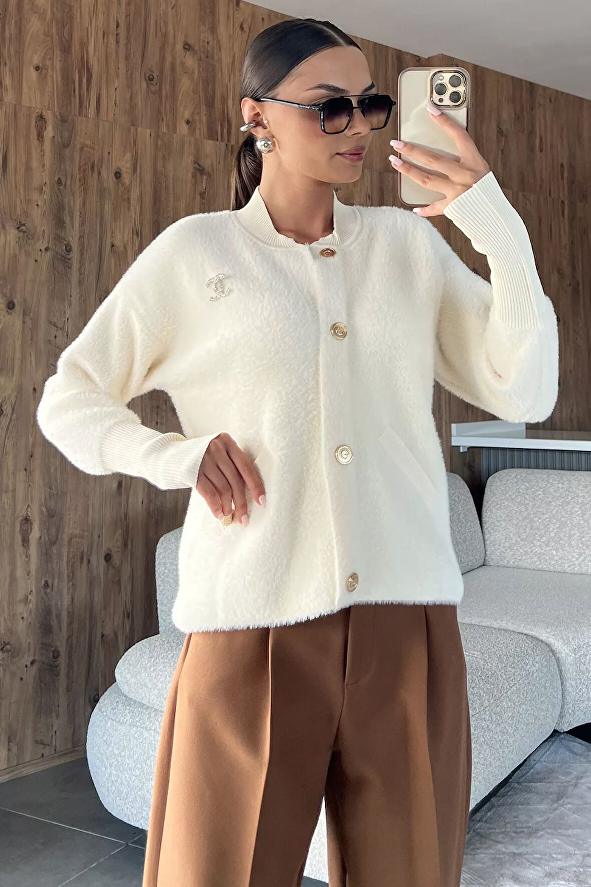 Broşlu Şardonlu Triko Ceket (s,m,l,xl Uyumludur