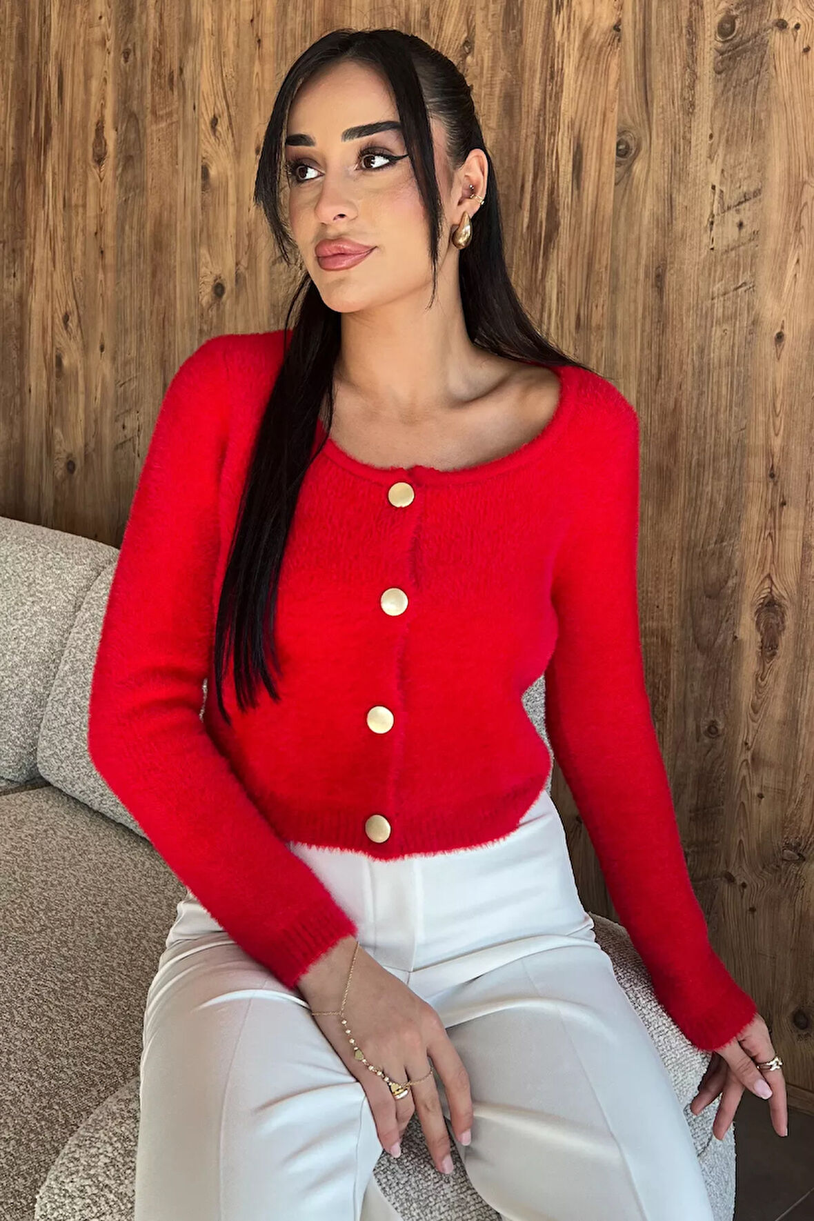 Şardonlu Kadın Crop Top Triko Hırka (s,m,l,xl Uyumludur)