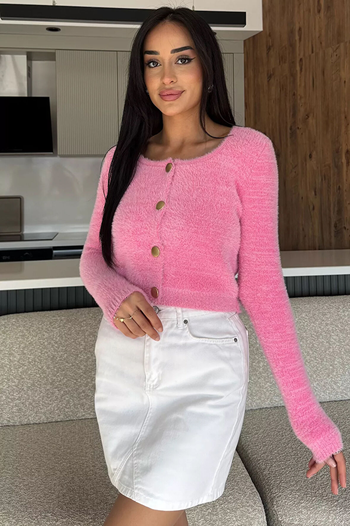 Şardonlu Kadın Crop Top Triko Hırka (s,m,l,xl Uyumludur)