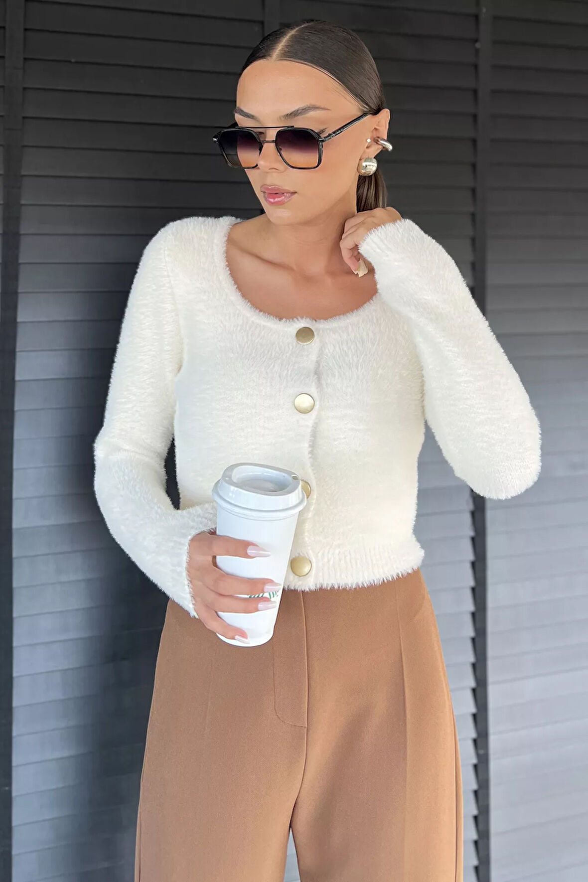 Şardonlu Kadın Crop Top Triko Hırka (s,m,l,xl Uyumludur)