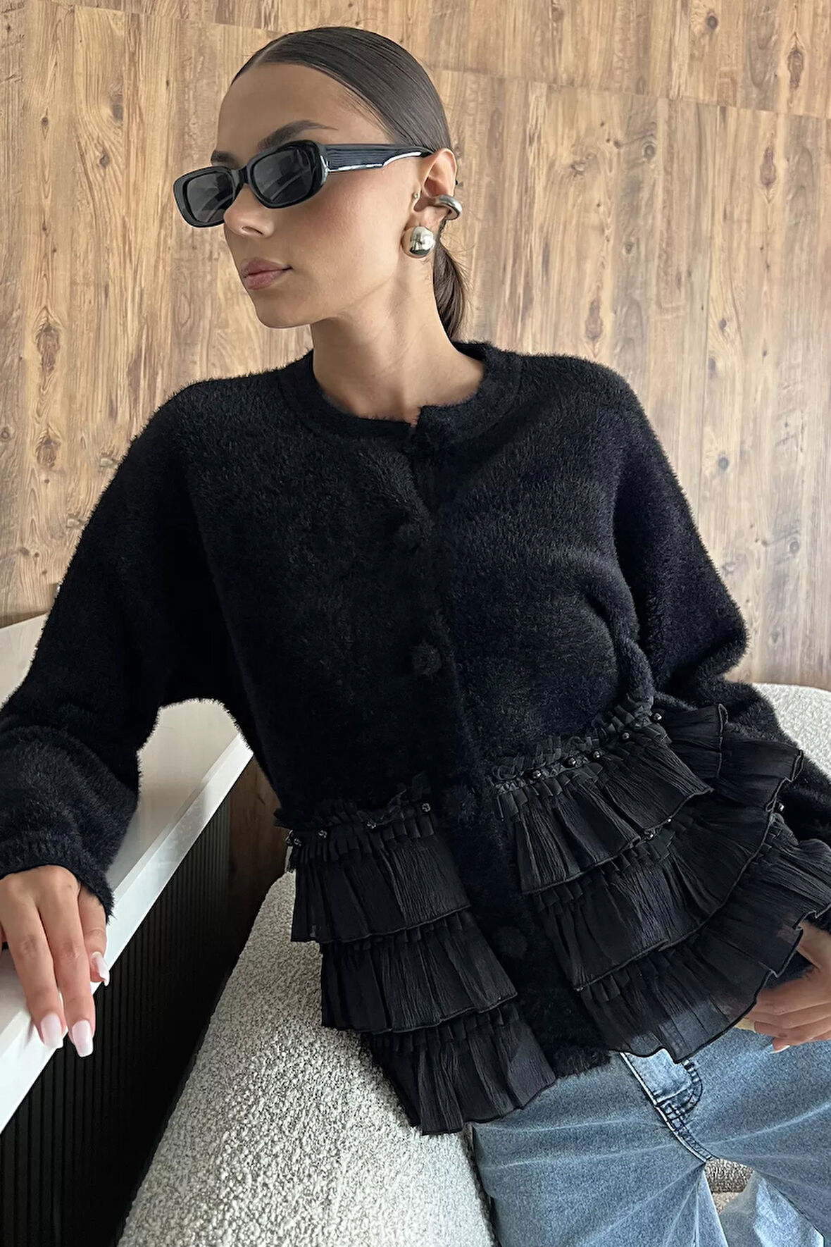 Alt Kısmı Fırfırlı Yumoş Triko Ceket (s,m,l,xl Uyumludur)