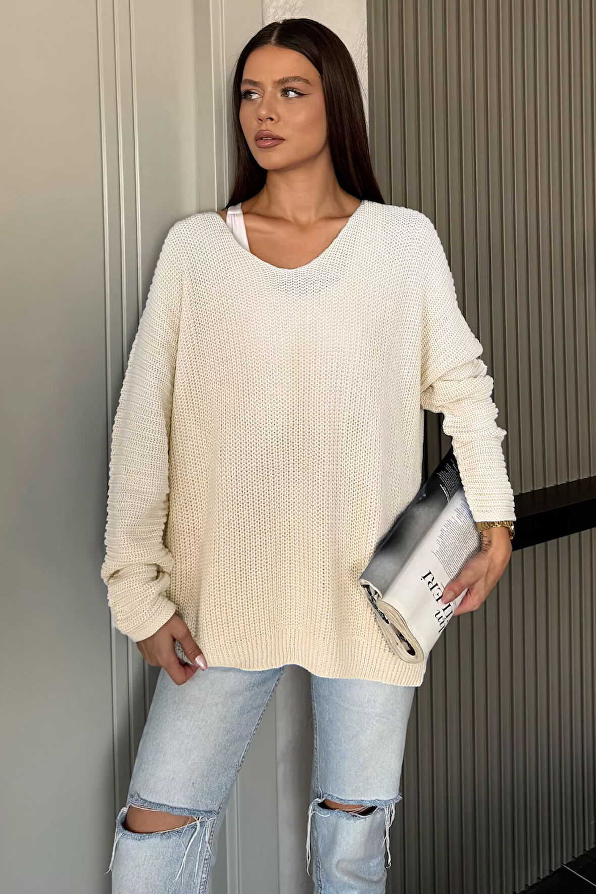 V Yaka Salaş Triko Bluz (s,m,l,xl Uyumludur)