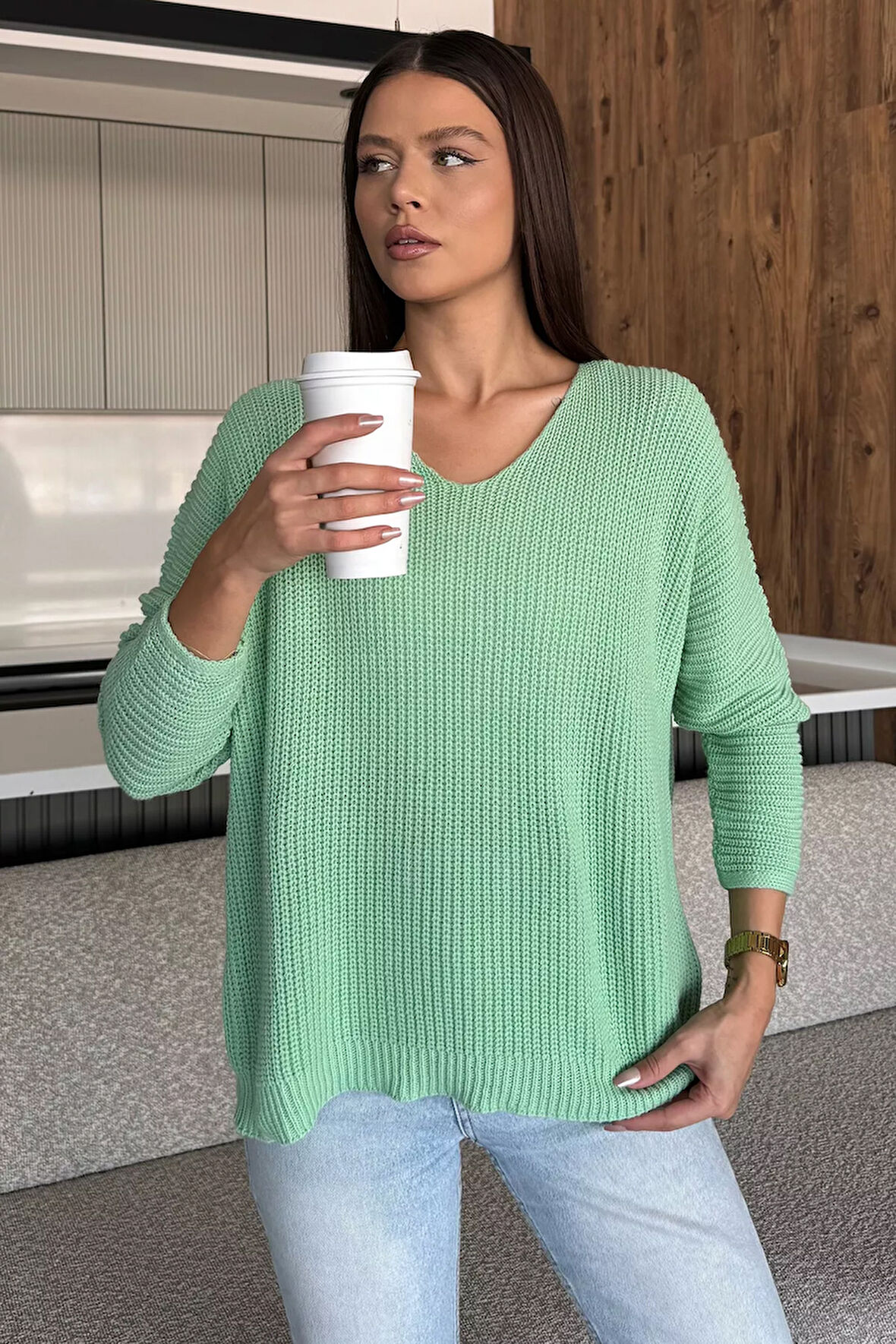 V Yaka Salaş Triko Bluz (s,m,l,xl Uyumludur)