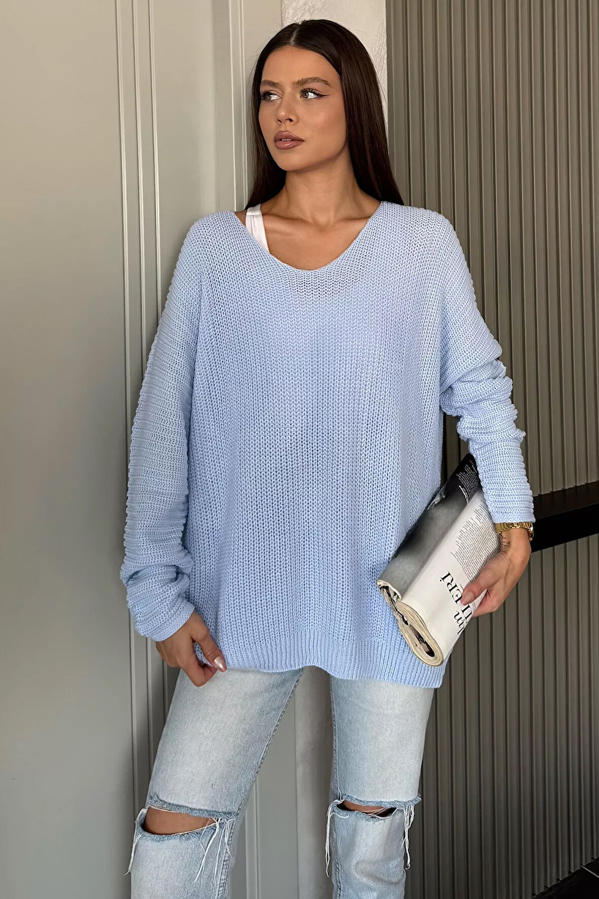 V Yaka Salaş Triko Bluz (s,m,l,xl Uyumludur)