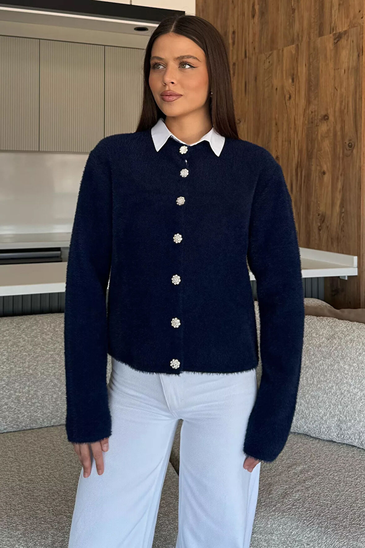 Yumoş İplik Kadın Sakallı Triko Ceket