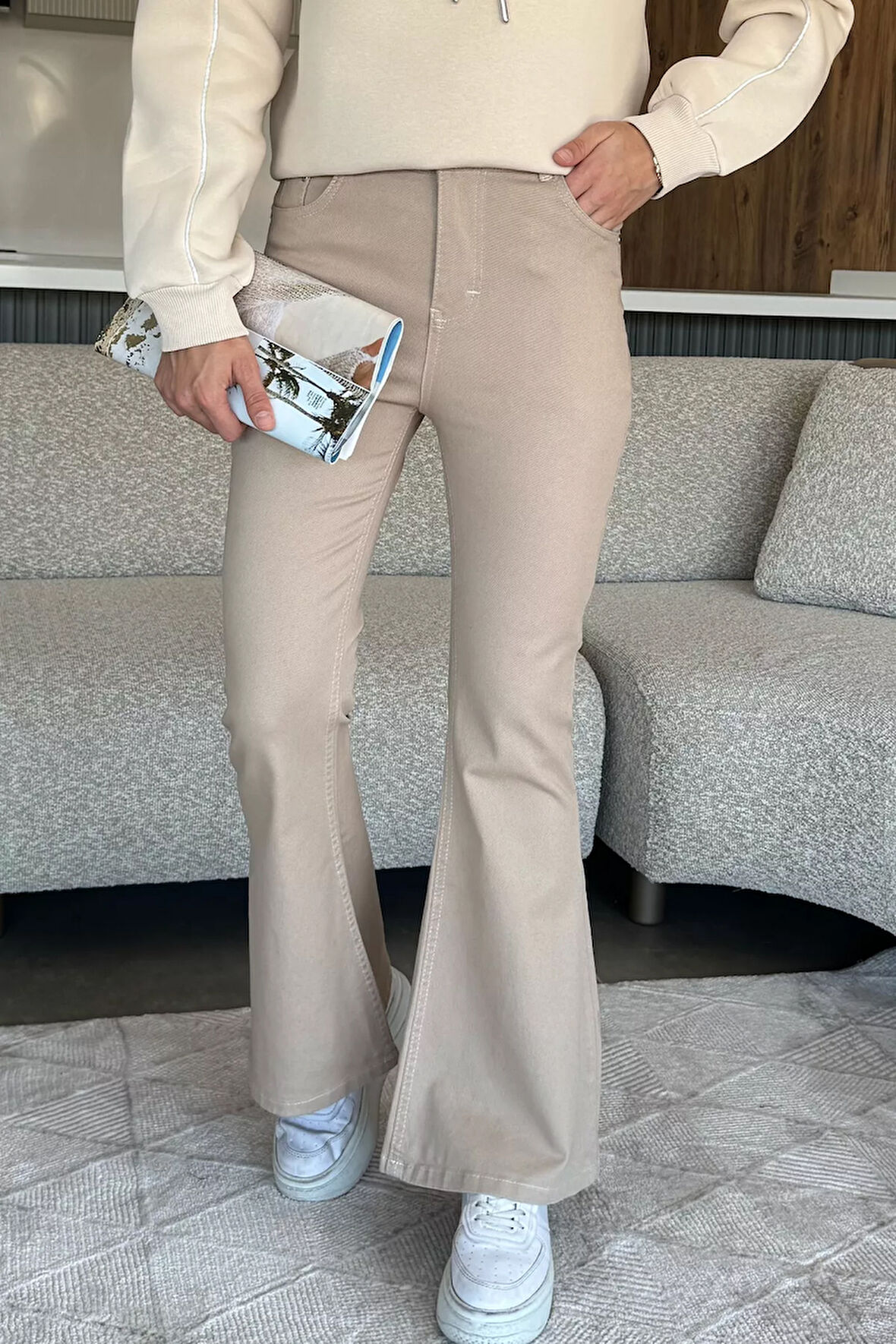 İspanyol Paça Likralı Kadın Gabardin Pantolon