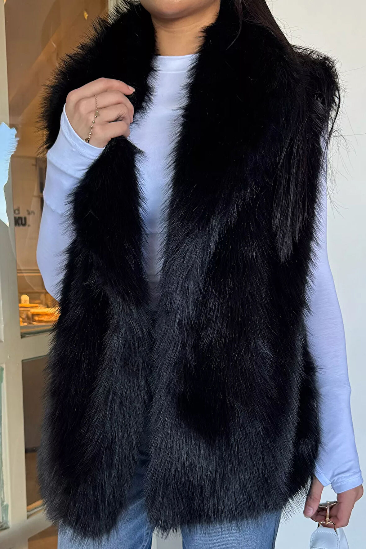 Kadın İç Astarlı Sakallı Kürklü Yelek (s-m-l-xl Beden Uyumludur.)