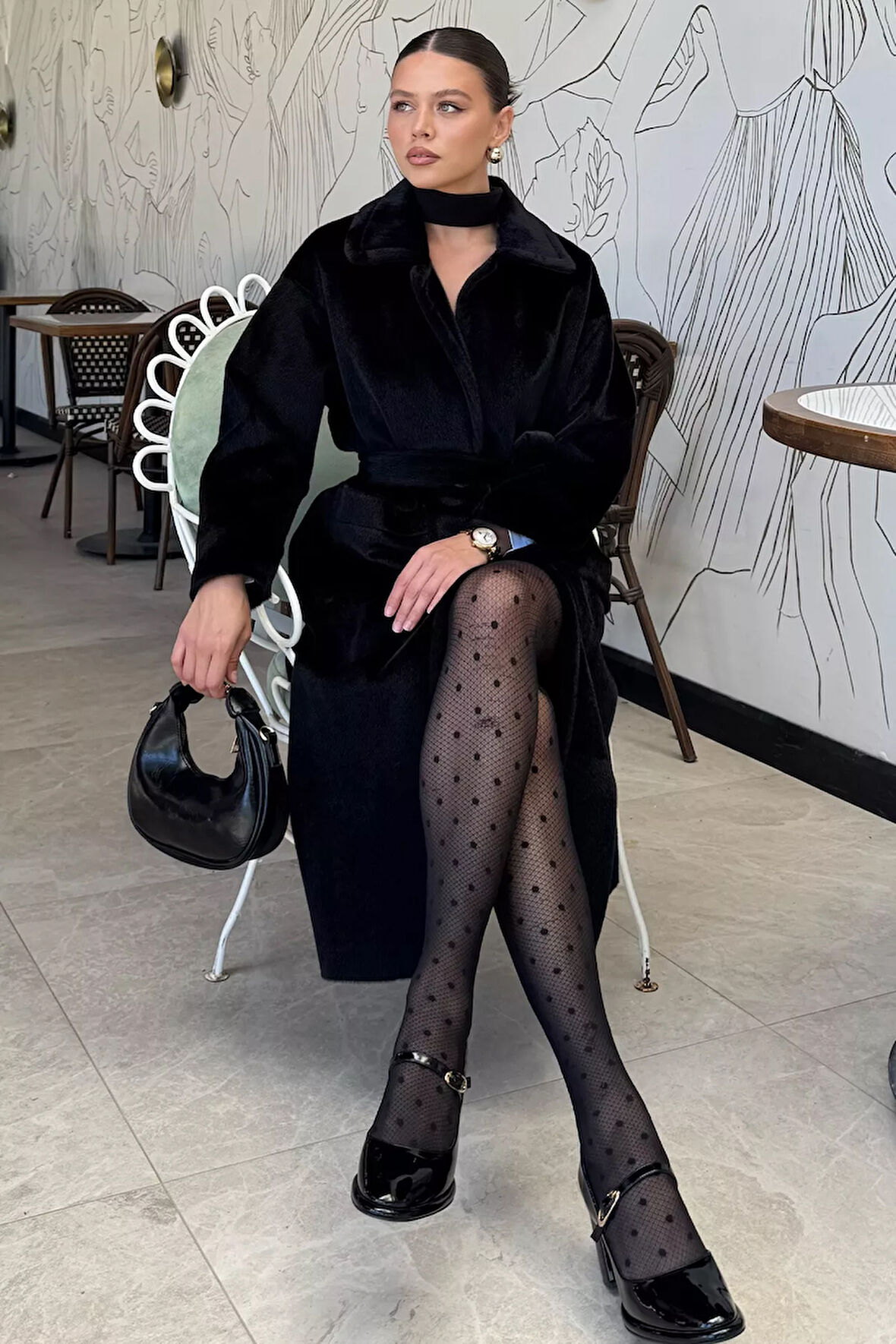 Kadın Gold Düğme Detaylı Bel Kuşaklı İç Astarlı Sakallı Kaban (s-m-l-xl Beden Uyumludur.)