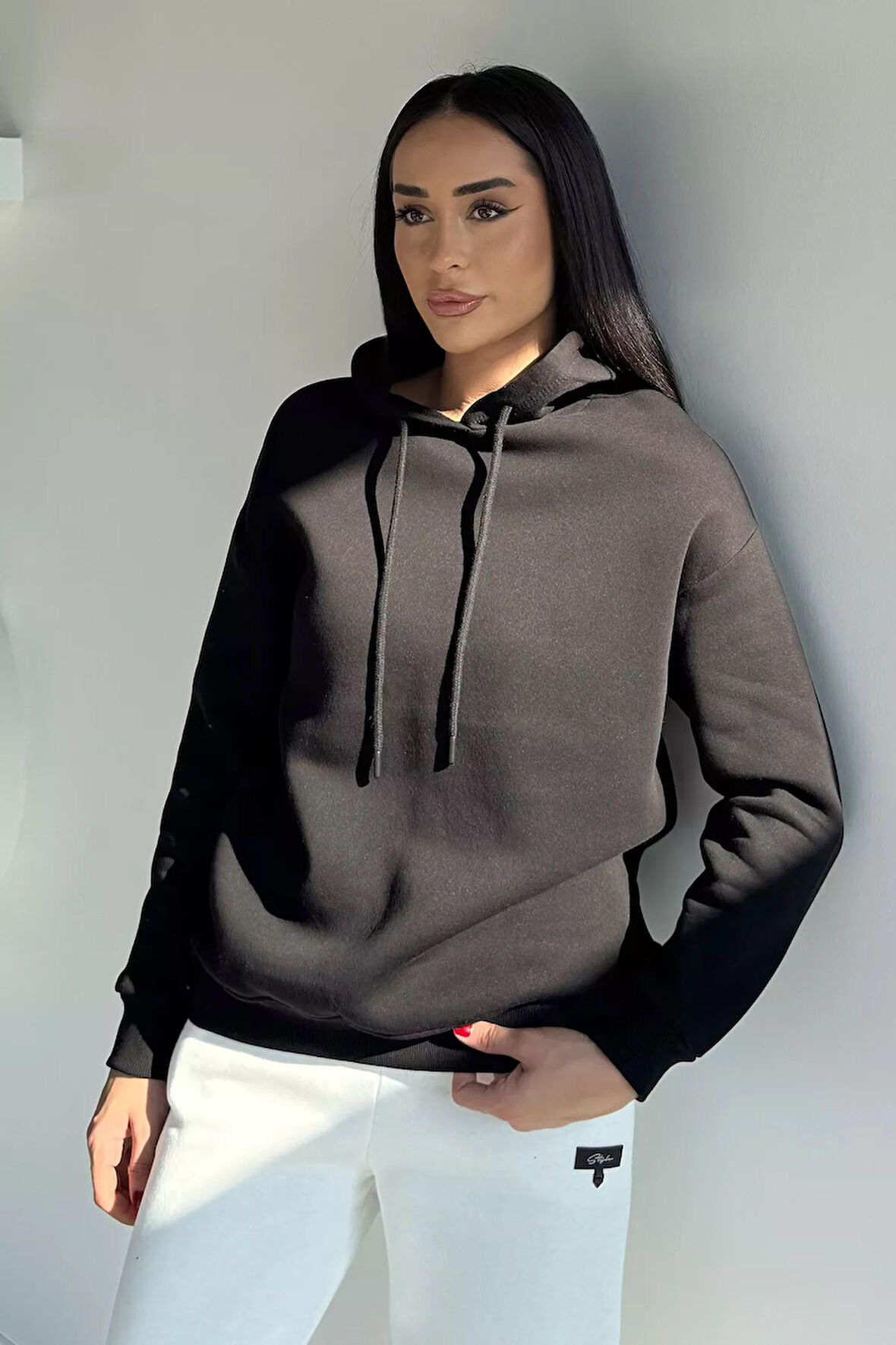 Kadın Kapüşonlu Şardonlu Basic Sweatshirt