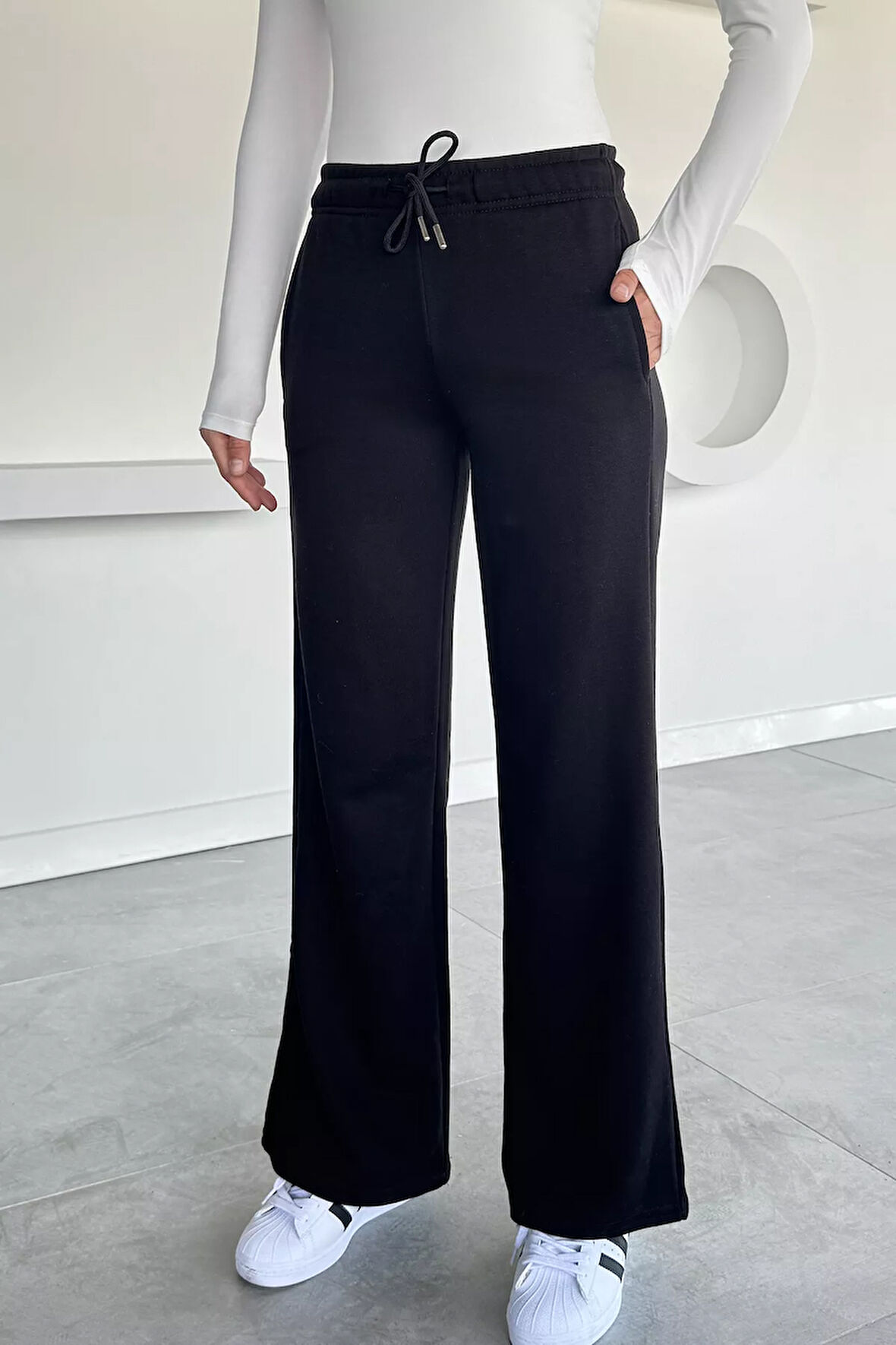 Kadın Bel Lastikli Çift Cepli Palazzo Eşofman Altı