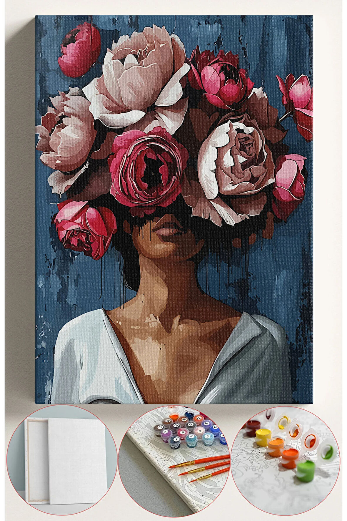 Sayılarla Boyama Seti Numaralı Tuval Fırça Boya 40x50 Cm - GÜL AÇAN KADIN