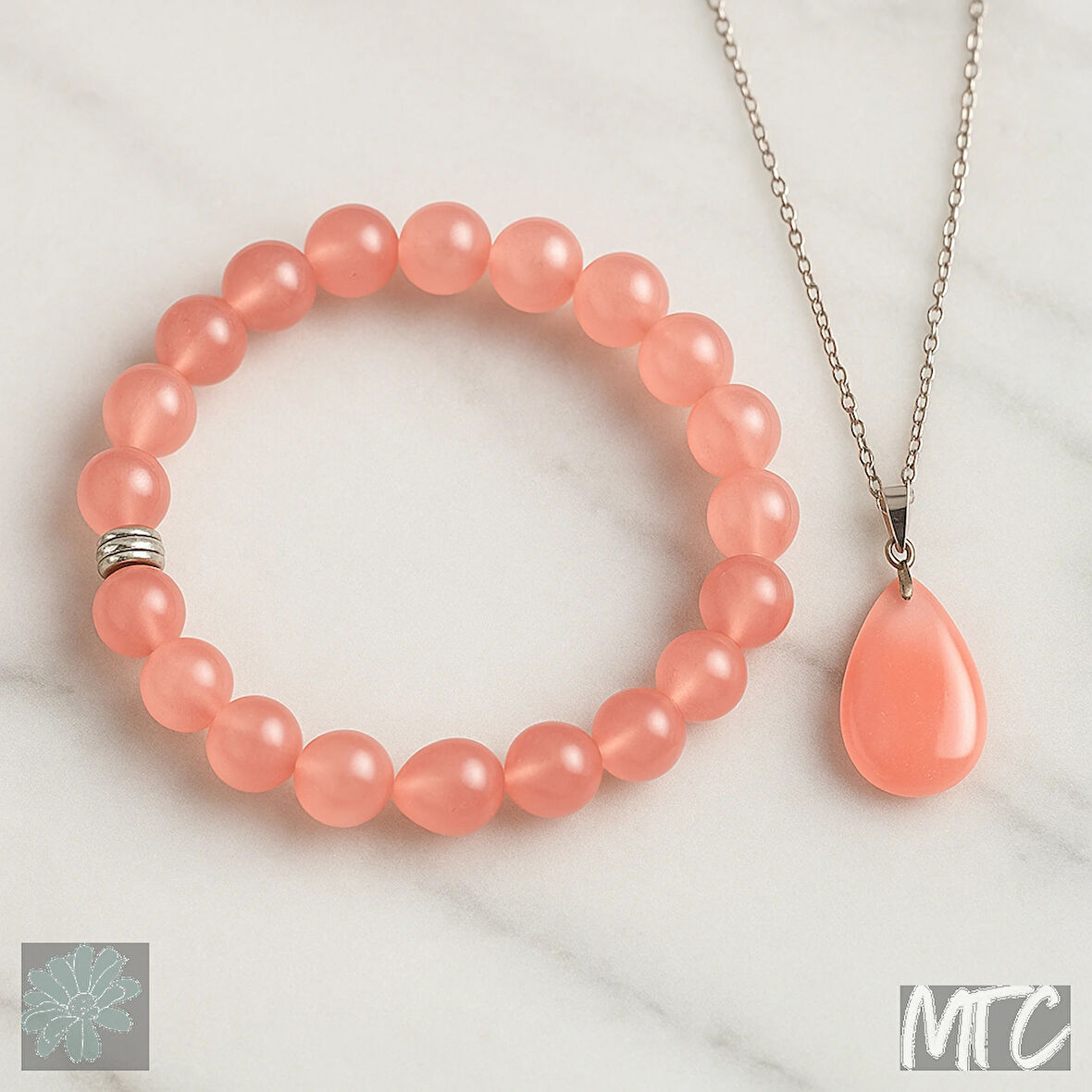 🌸 Gül Kuvars (Rose Quartz) Doğal Taş Bileklik & Kolye(duygusal denge taşı)