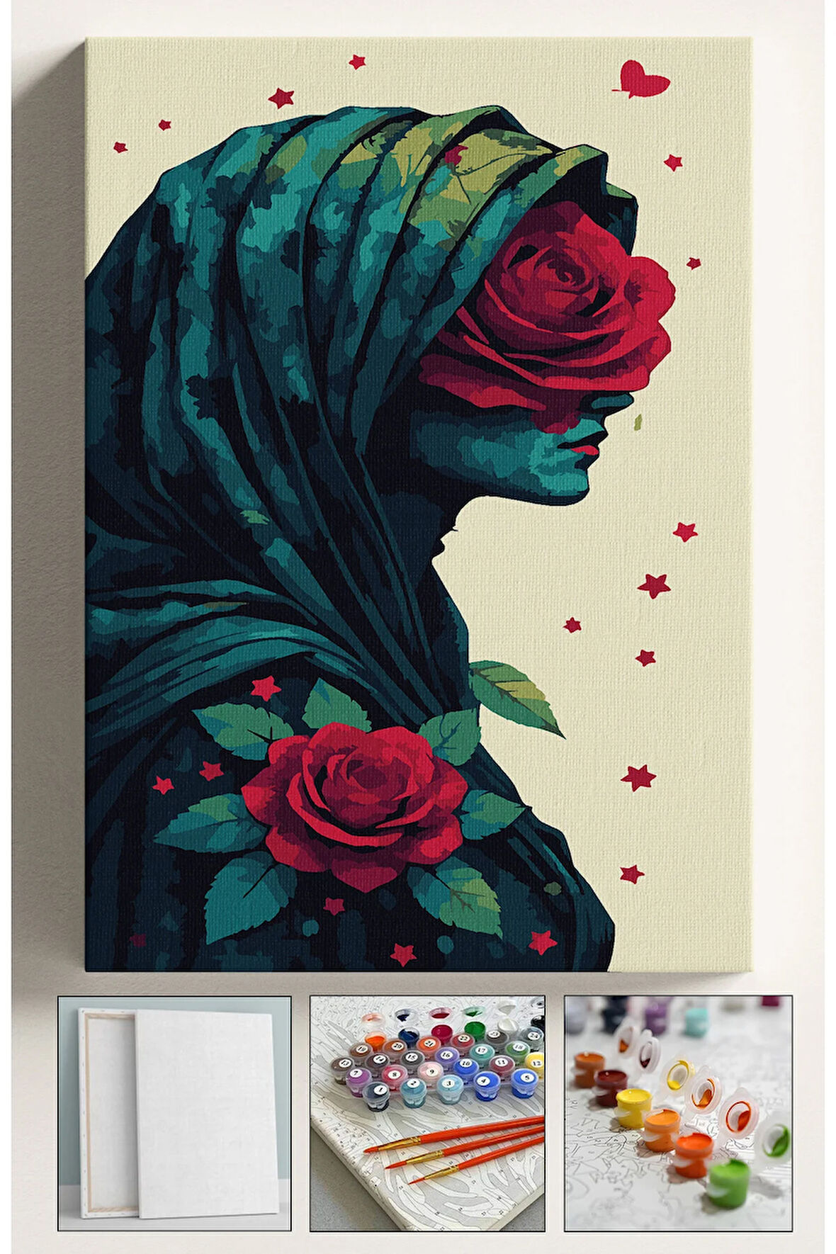 Sayılarla Boyama Seti Numaralı Tuval Fırça Boya 40x50 Cm Gül ve Kadın