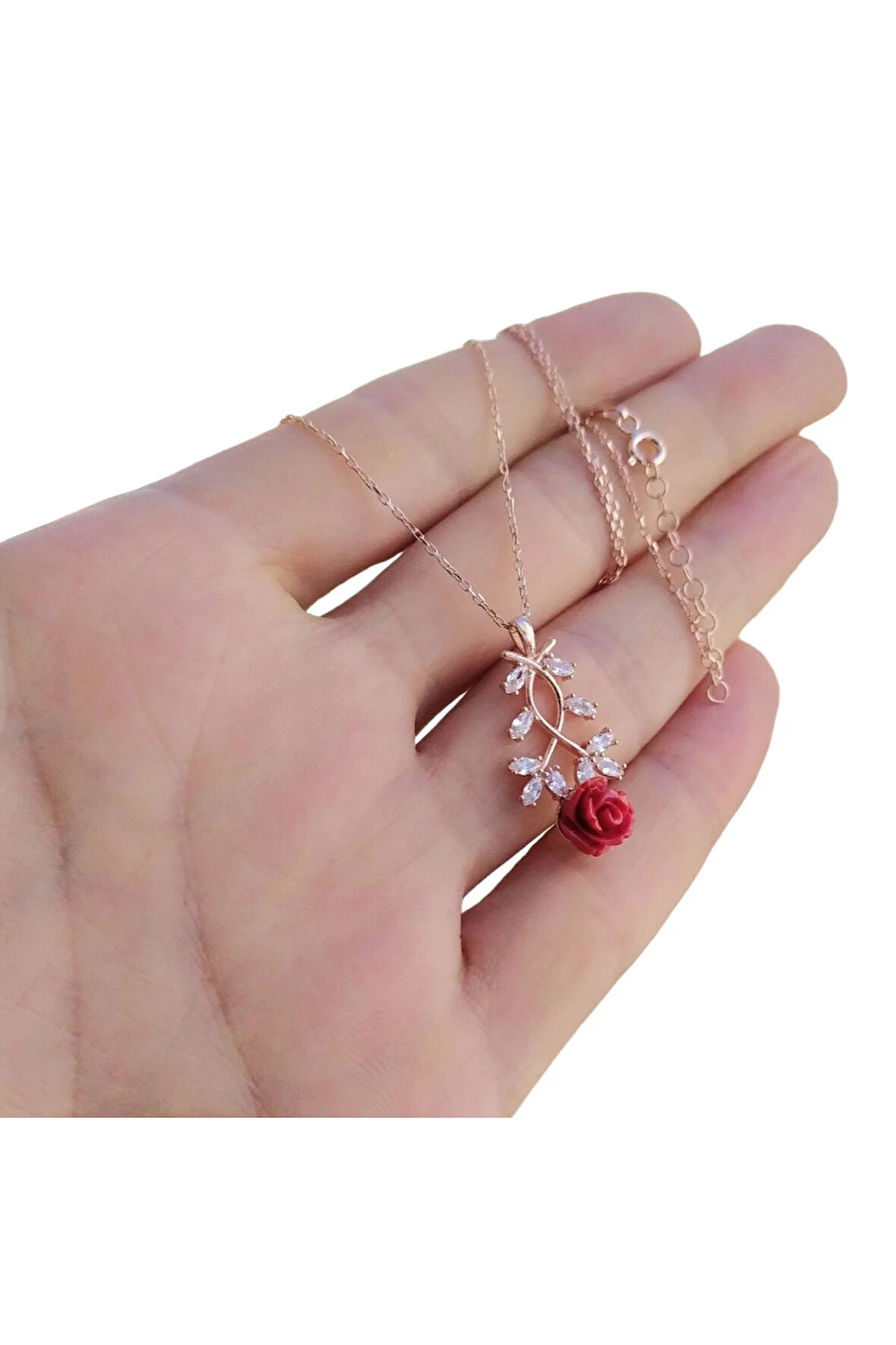 Hilye 925 Ayar Gümüş Gülüm Rozegold Kolye