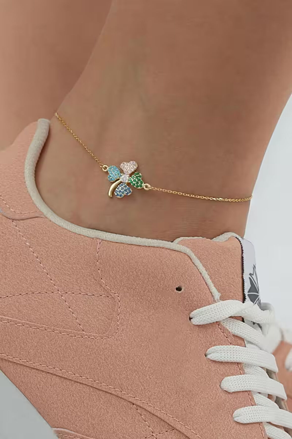 925 Ayar Gümüş Renkli Taşlı Yonca Halhal 