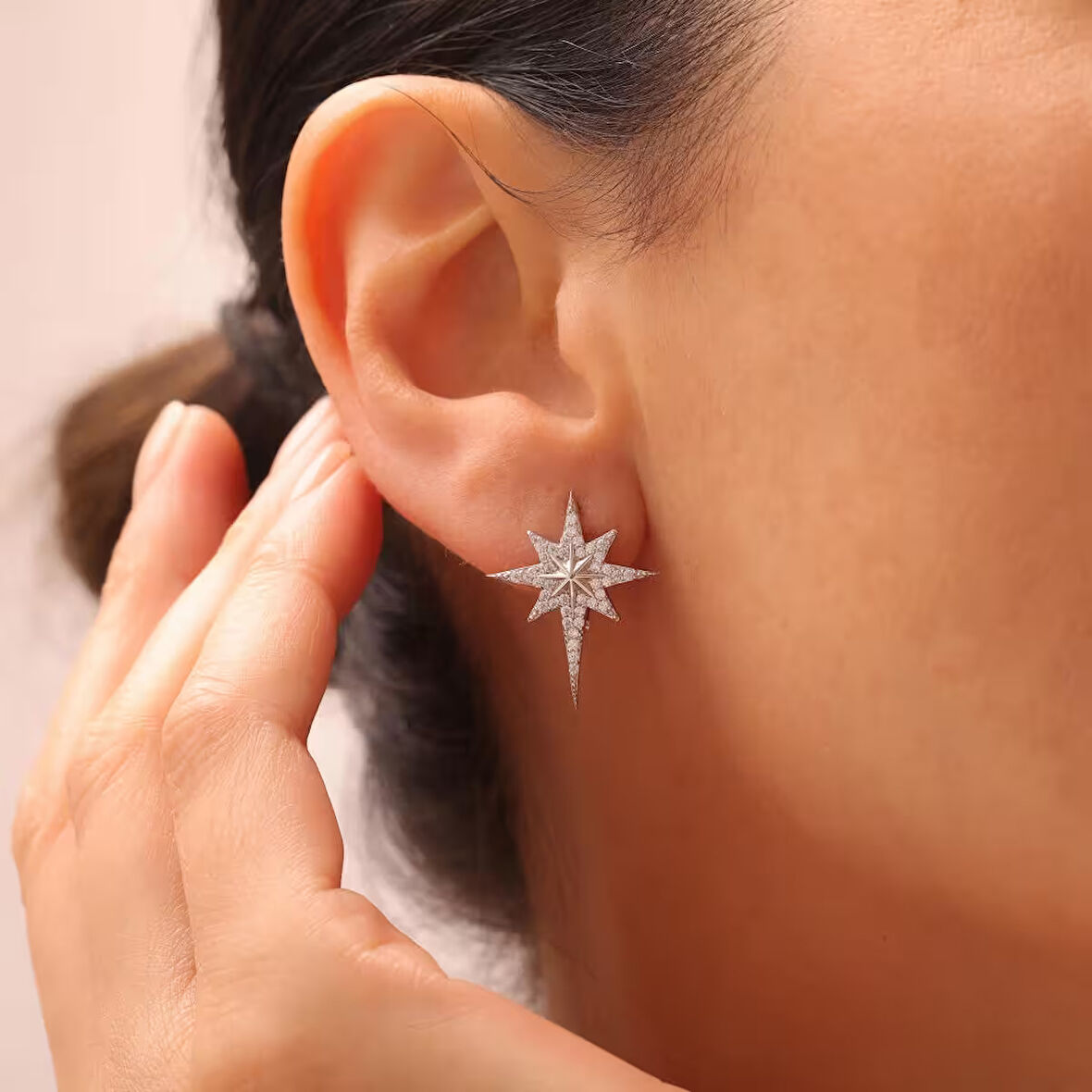 925 Ayar Gümüş Zirkon Taşlı Kutup Yıldızı Küpe (Gümüş)