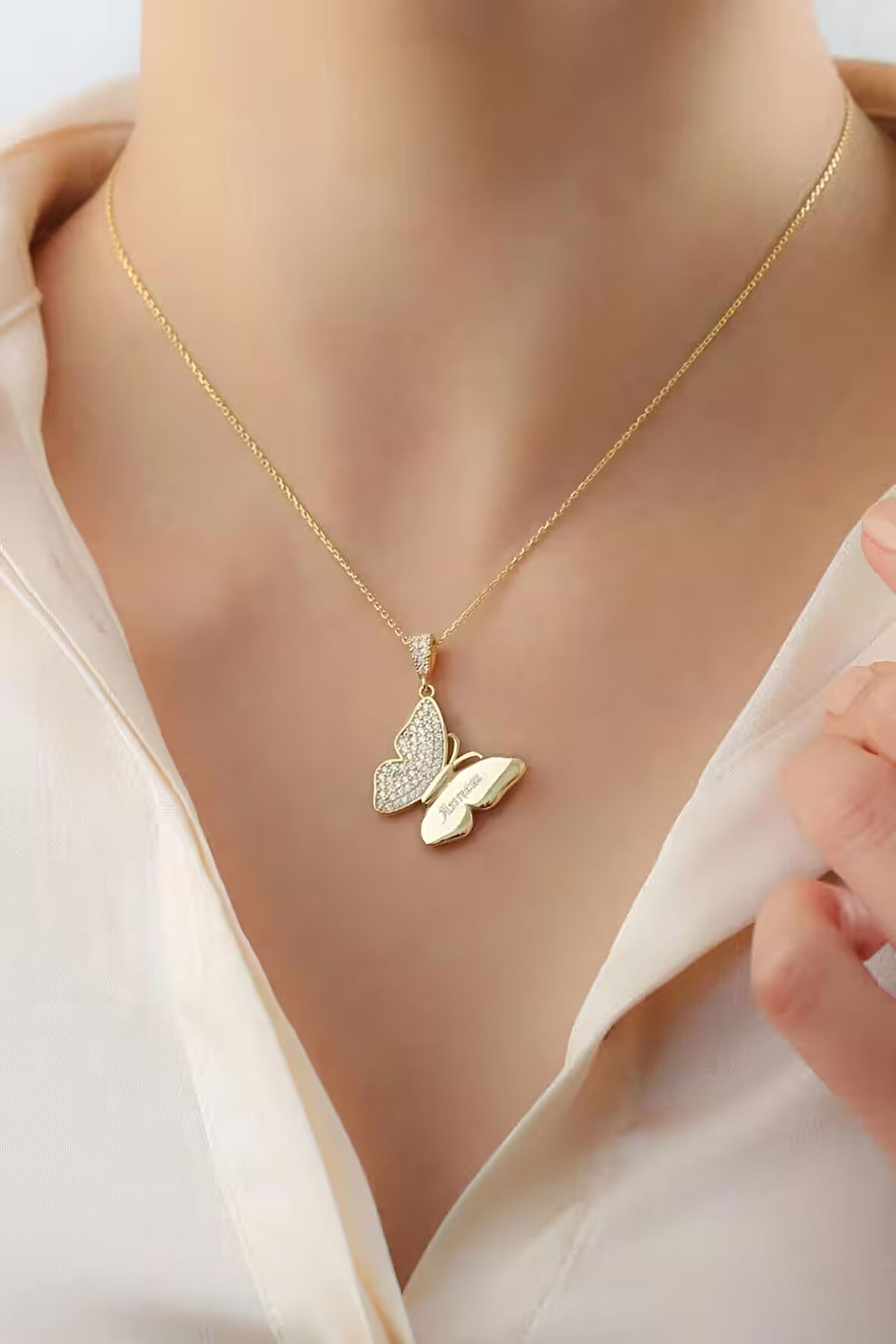 925 Ayar Gümüş Annem - Kelebek Kolye