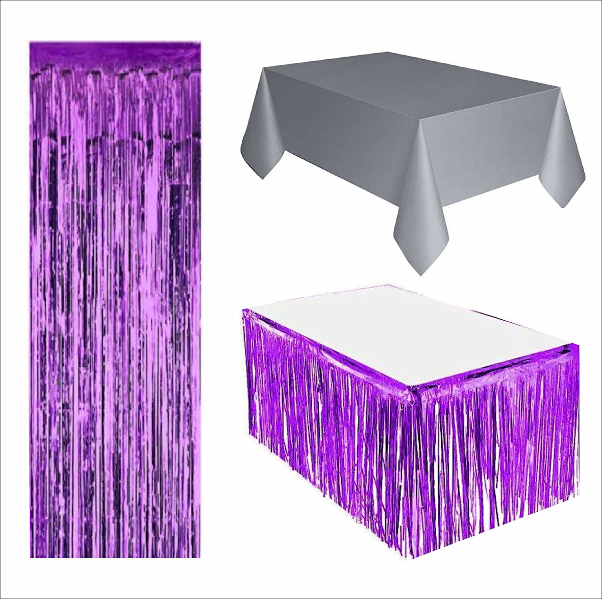 Gümüş Masa Örtüsü, Mor Masa Eteği, Mor Arka Fon