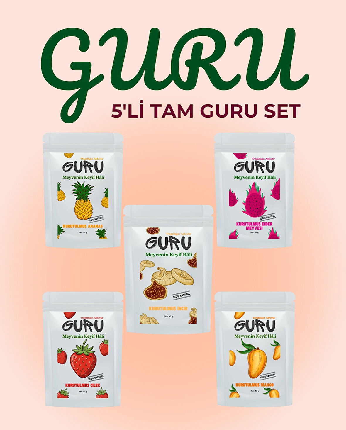 Guru Karışık Meyve Kurusu 5'li Tam Set