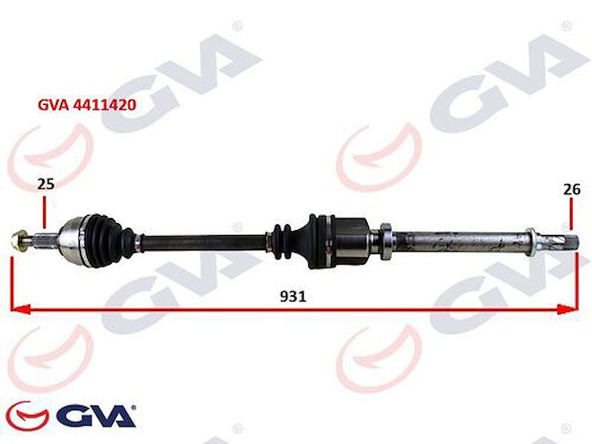 GVA 4411420 Komple Aks Sağ Megane 3-Fluence 1.5 DCI 6 Vites 09 931mm 8200725502