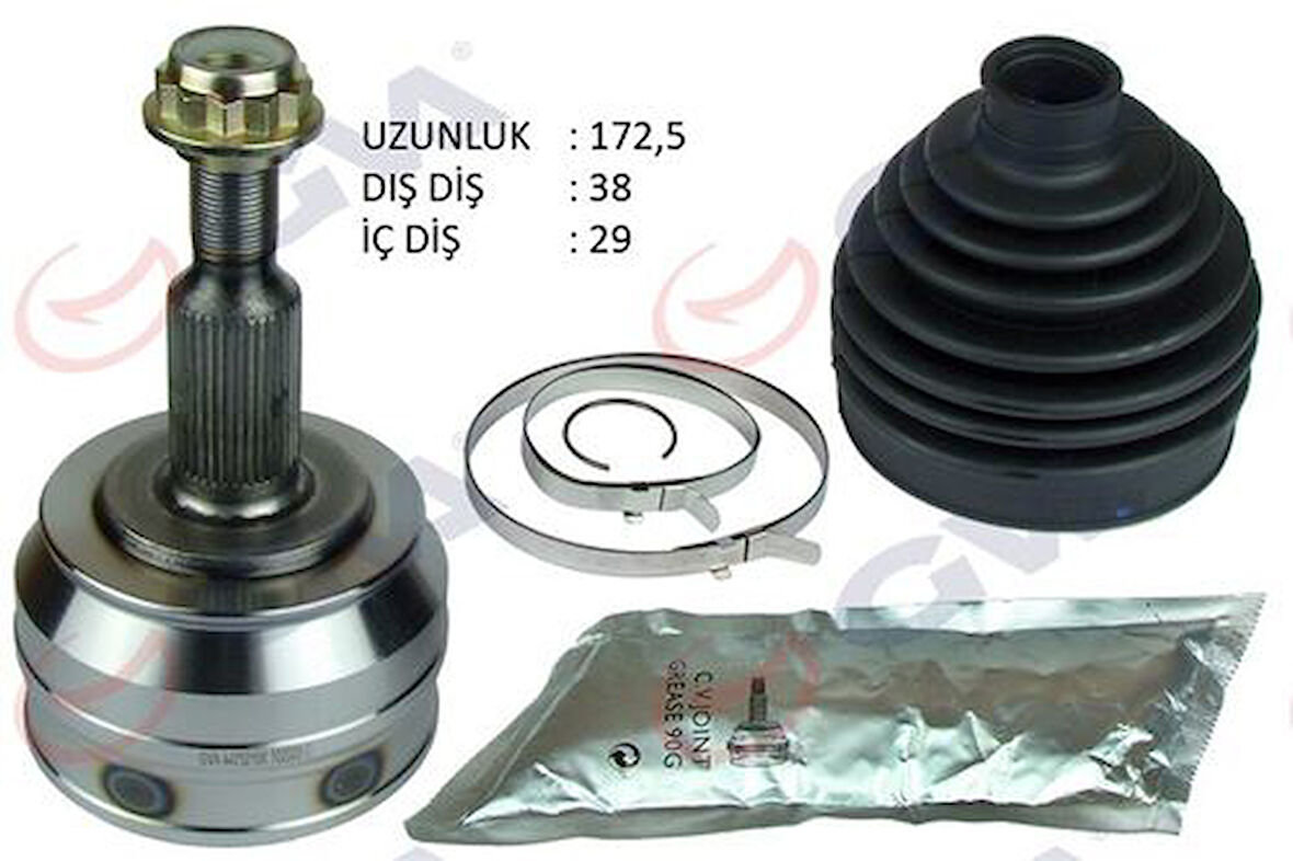 GVA 4475210K Aks Kafası Diş Ön Transporter T5 2.5 TDI 04-10 AXD 38X29X63 172.5mm 7H0498099A