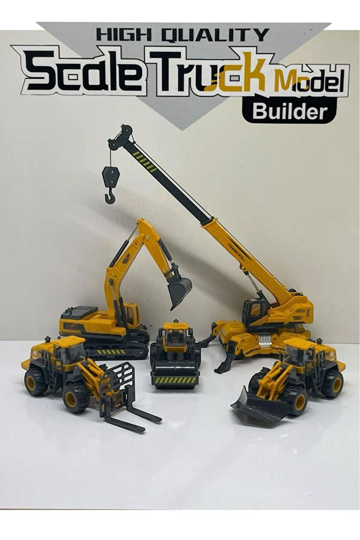 İnşaat Araçları Oyuncak   Büyük Vİnç Dozer Kepçe Slindir Forklift Kar Küreyici 5 Li Set