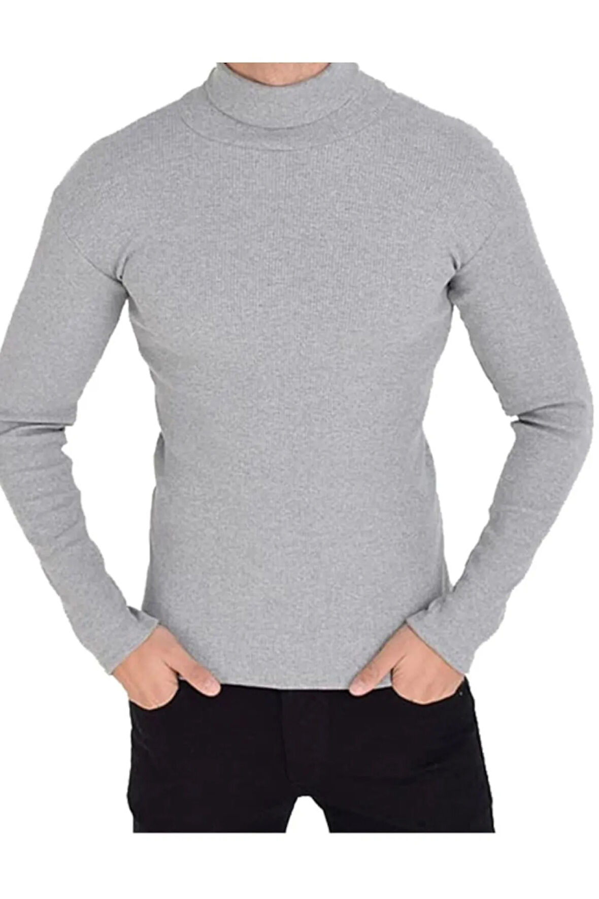 Erkek Haki Boğazlı Slim Fit Triko Kazak
