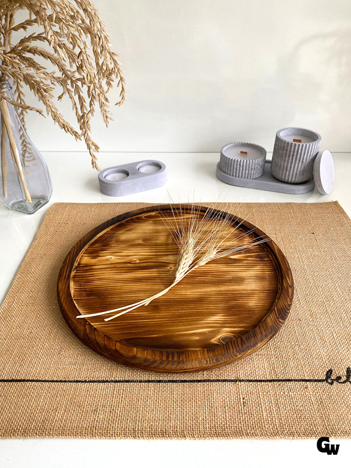 Yuvarlak Doğal Ahşap Sunum Tabağı Çukur Ahşap Sunumluk(BEYAZ ÇAM)(ÇAP:28cm)