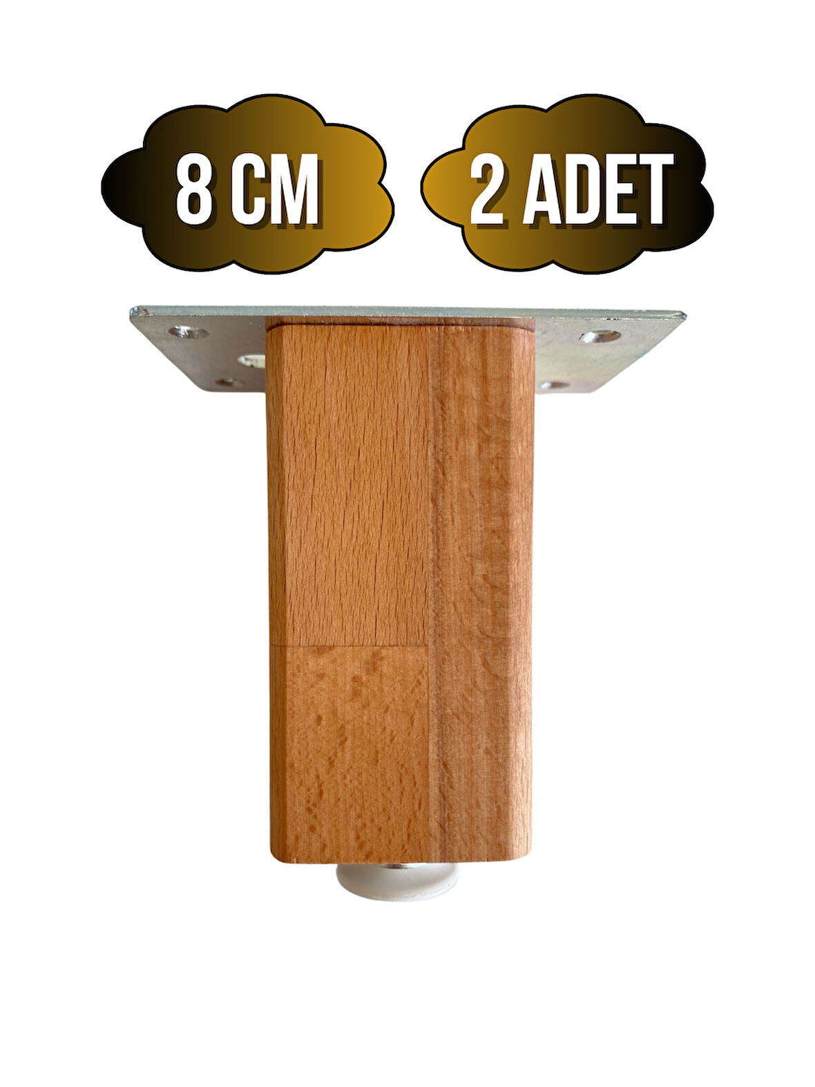 Kale Ayarlı Ahşap Ayak Mobilya Masa ve Dolap Ayağı(KAYIN)(KAYIN/GÜRGEN AĞACI)(8CM)(2 ADET)