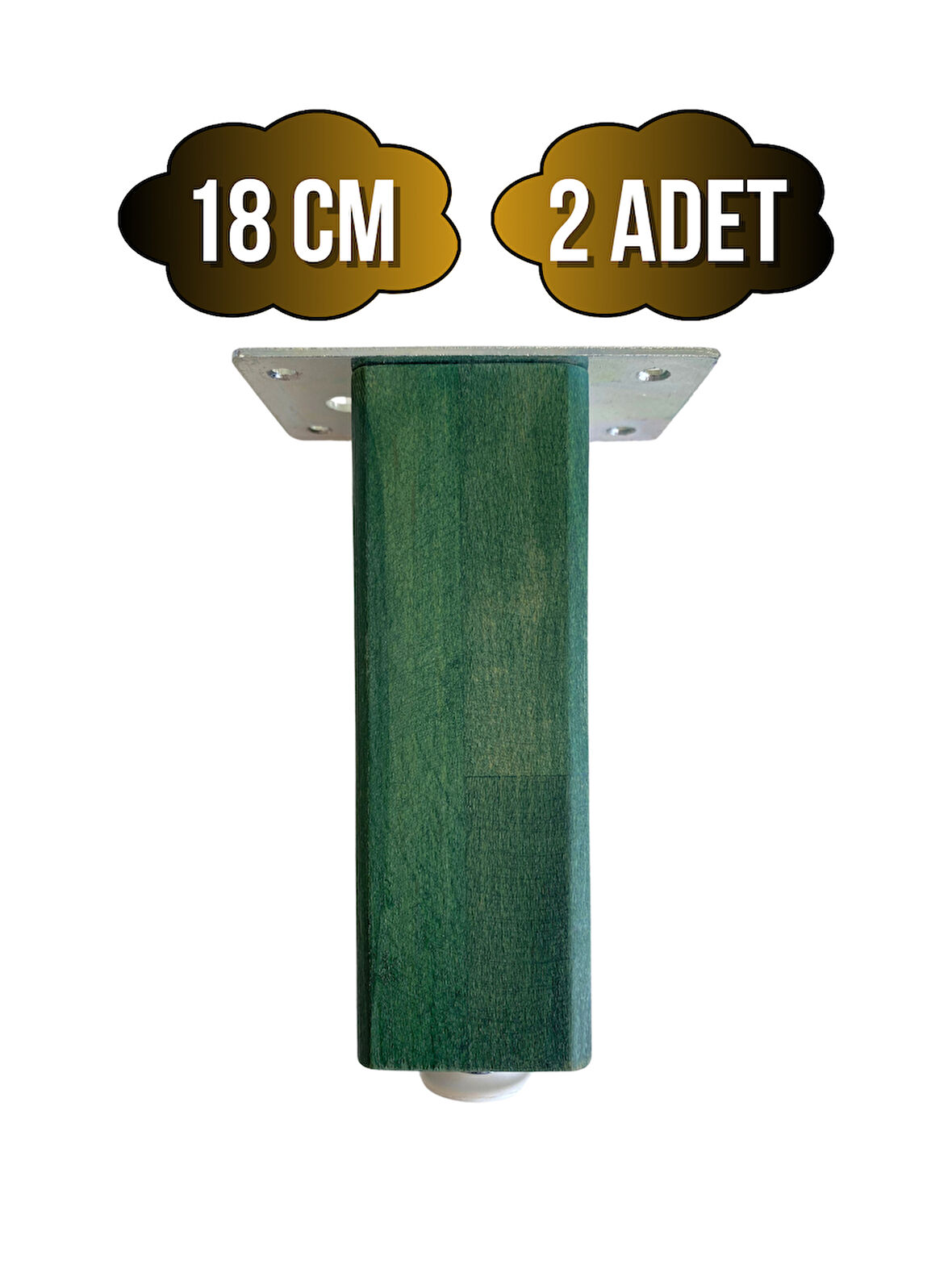 Kale Ayarlı Ahşap Ayak Mobilya Masa ve Dolap Ayağı(YEŞİL)(KAYIN/GÜRGEN AĞACI)(18CM)(2 ADET)