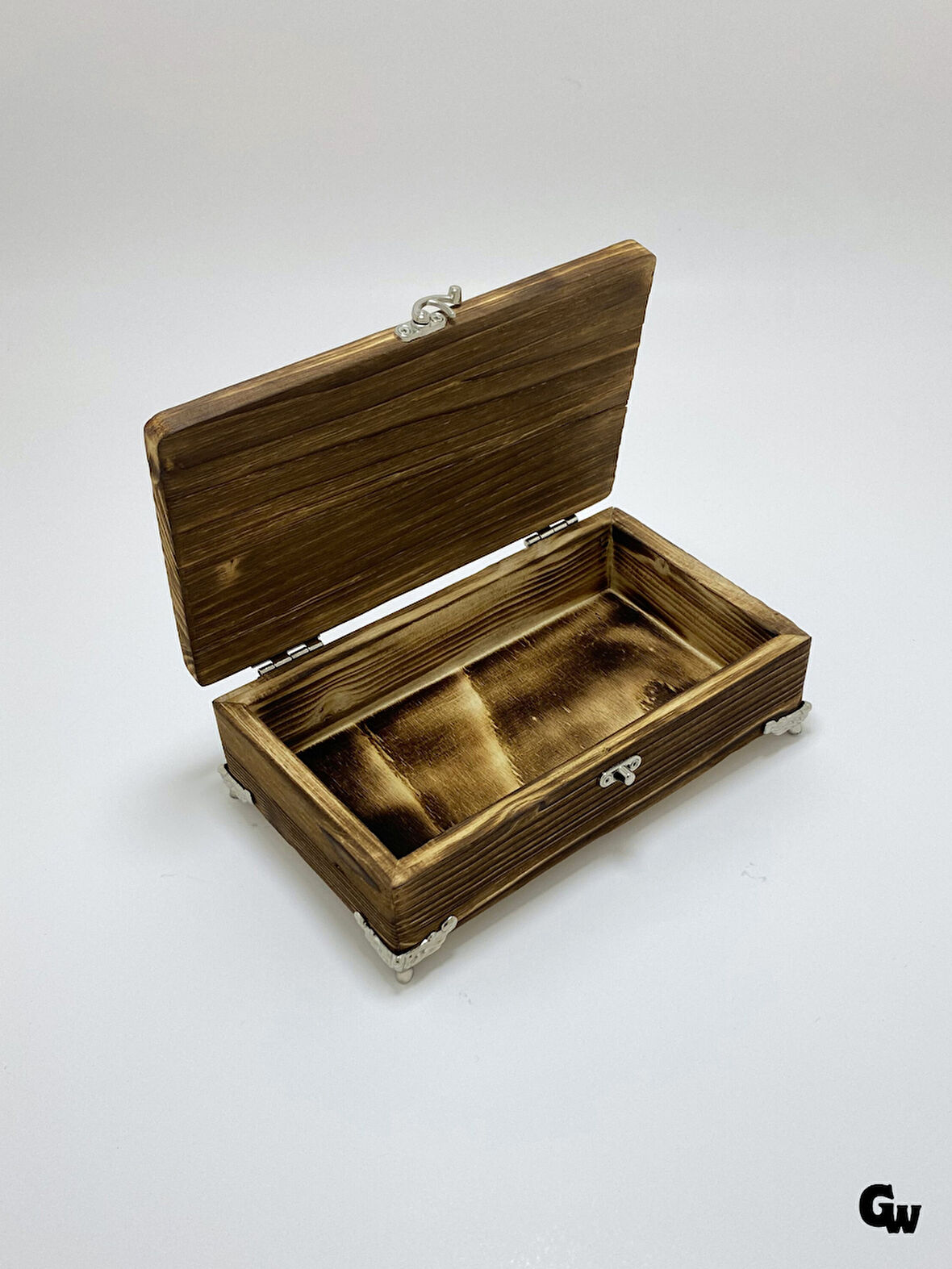 Doğal Ahşap Yakma Takı Kutusu Ahşap Saklama Kutusu(BEYAZ ÇAM)(BOY:20CM EN:12CM Yük:6CM)