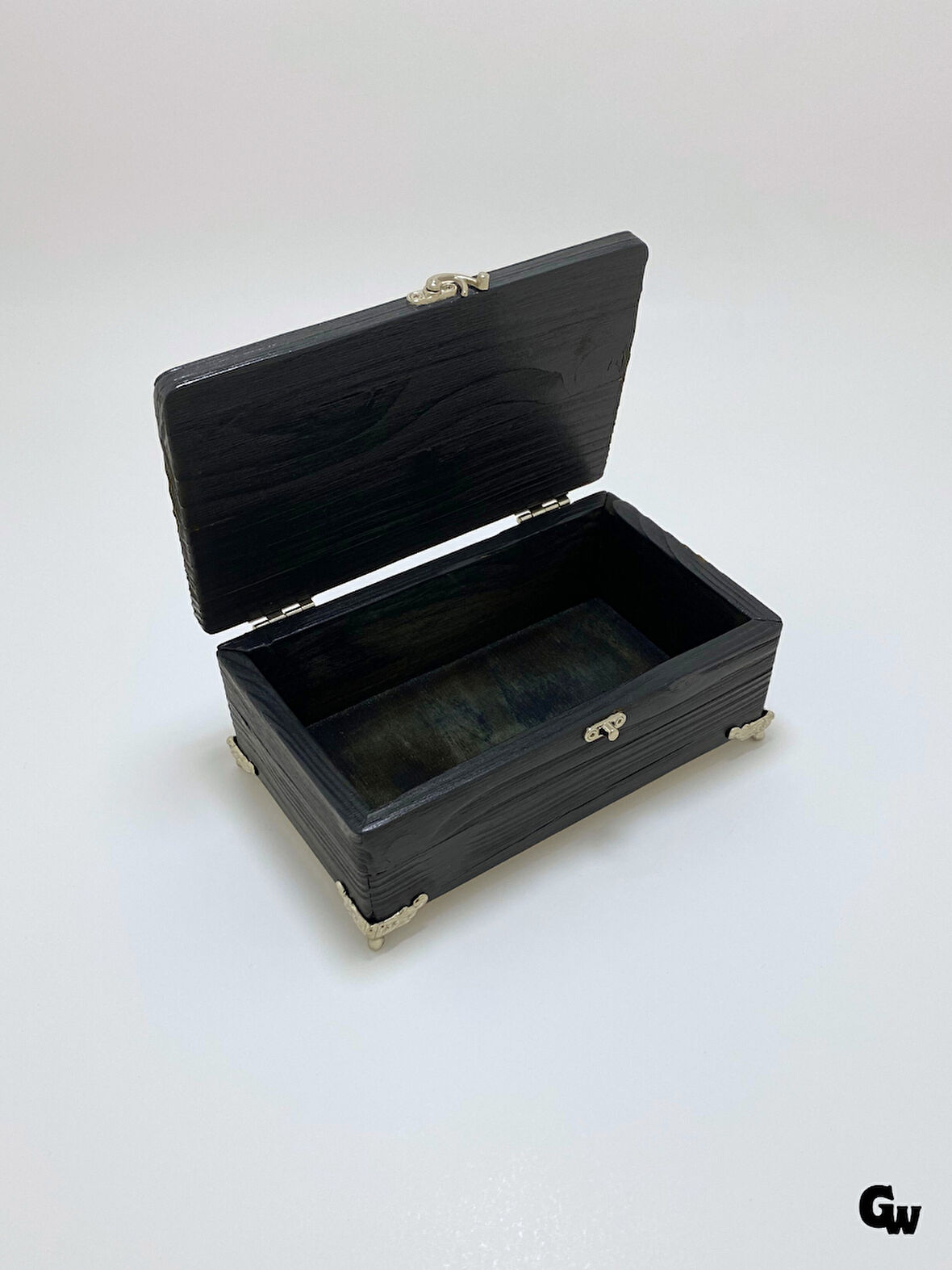 Doğal Ahşap Hareli Takı Kutusu Ahşap Saklama Kutusu(BEYAZ ÇAM)(ANTRASİT)(BOY:20CM EN:12CM Yük:8CM)