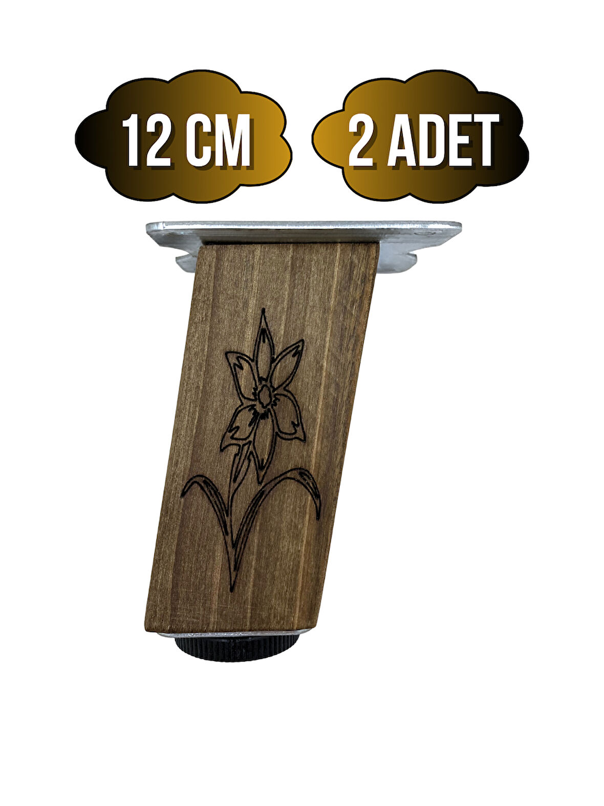 Kale Eğimli Ayarlı Desenli Ahşap Ayak Mobilya Masa Dolap Ayağı(12CM)(2 ADET)(KOYU CEVİZ)(CEVİZ A.)