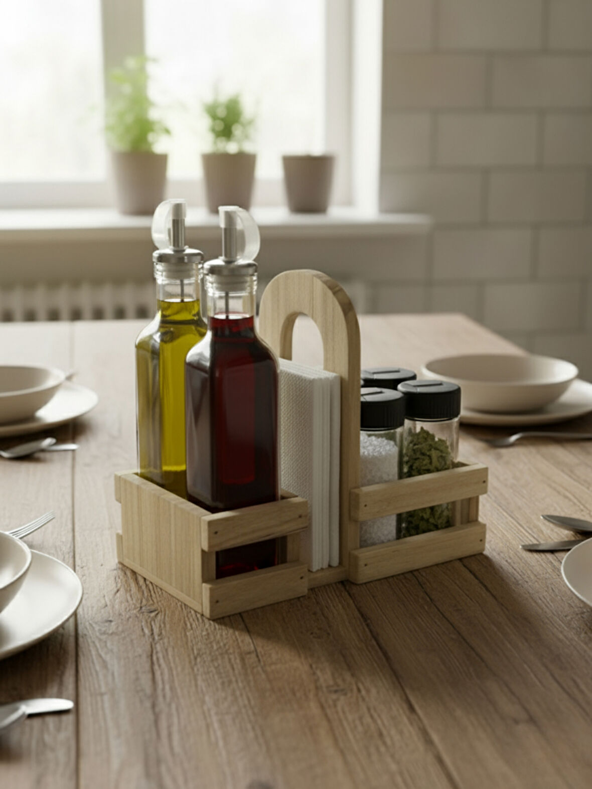 Ahşap Doğal Baharatlık Yağdanlık ve Peçetelik Takımı(SET)(KAVAK-IHLAMUR)(1 SET)