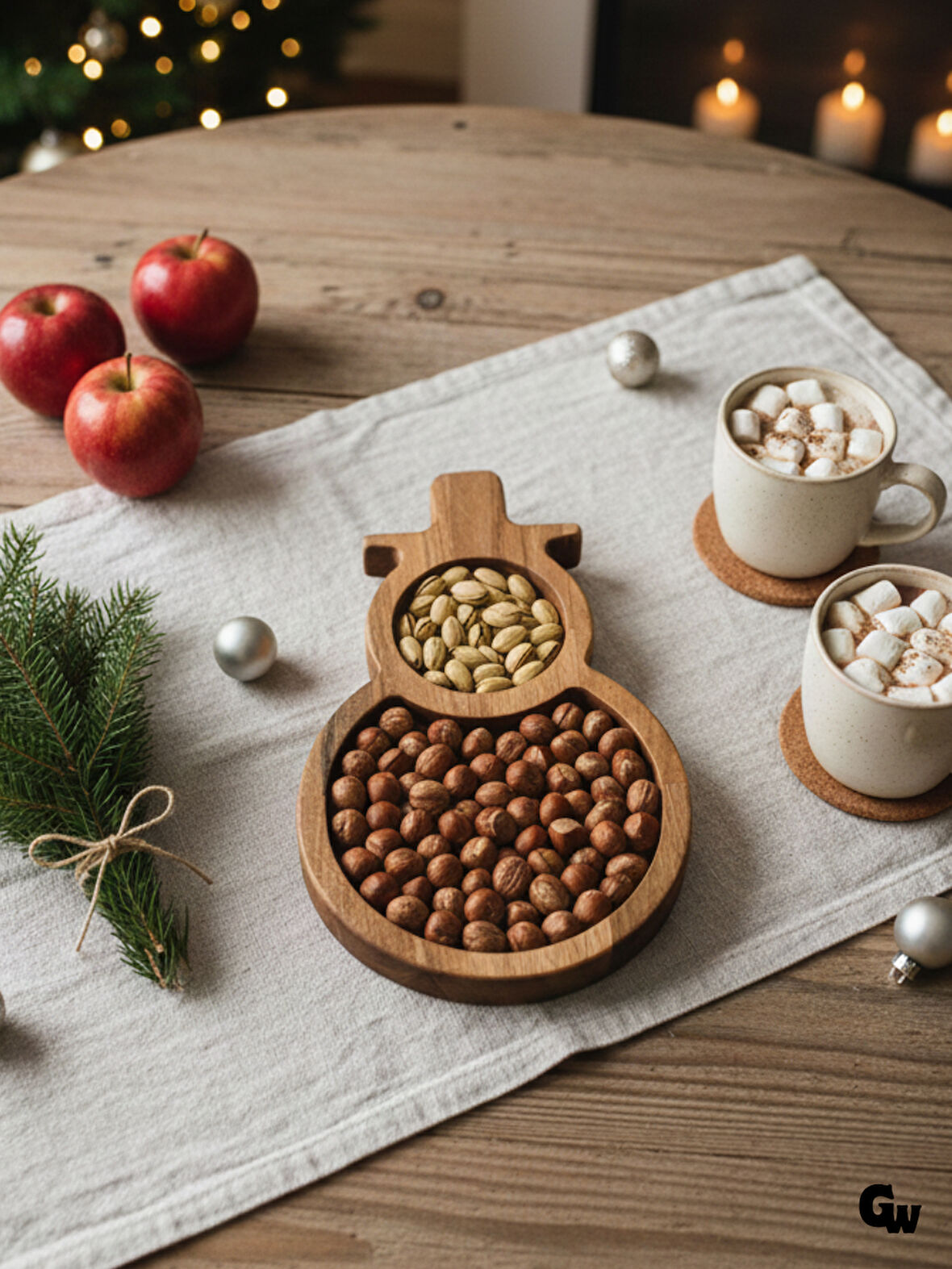 Yılbaşı Sunum Tabağı Noel Kardan Adam Doğal Ahşap Çerez Tabağı(KAYIN / GÜRGEN)(1 ADET)