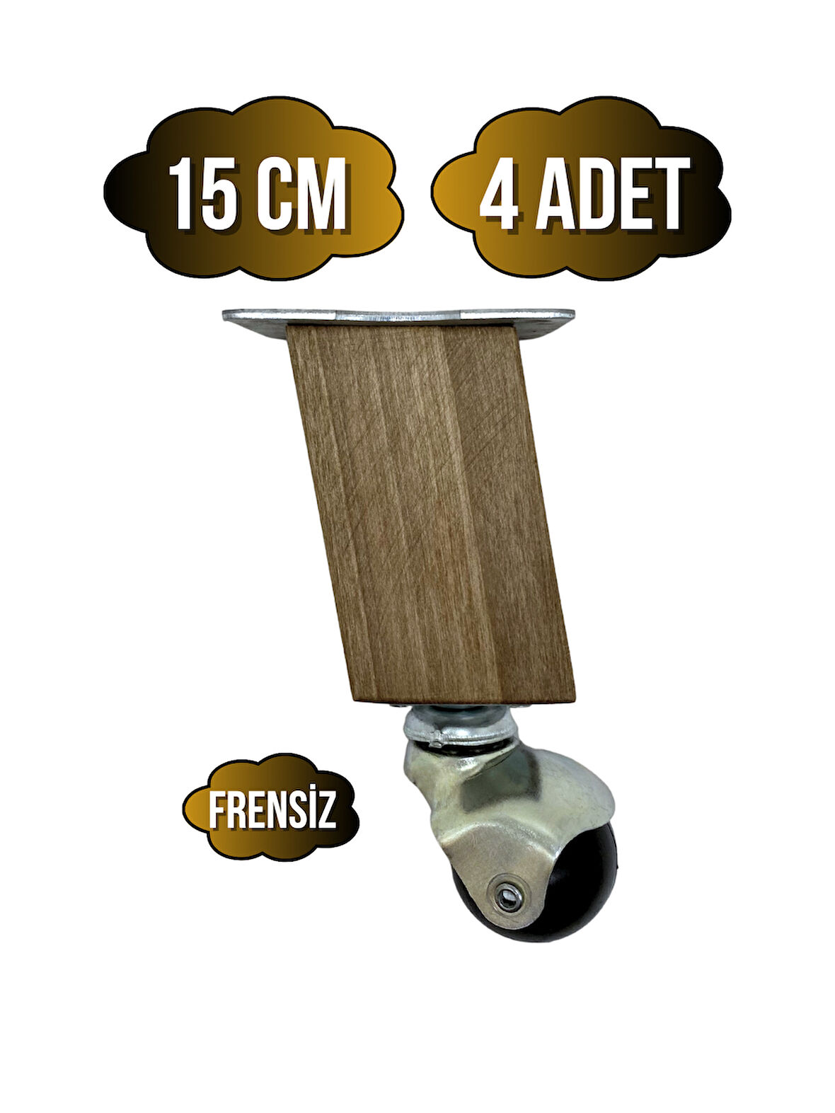Kale Ahşap Eğimli Top Tekerli Ayak Mobilya Sehpa Tekerli Ayağı(15CM)(4 ADET)(K. CEVİZ)(CEVİZ AĞACI)