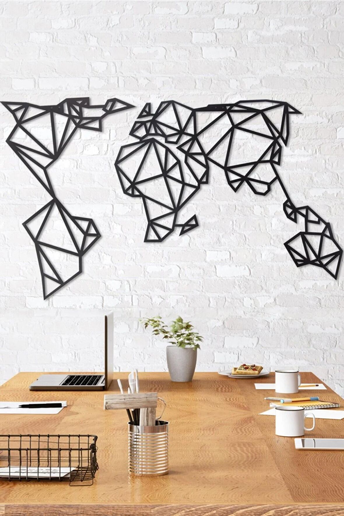 Geometrik Dünya Haritası Ev&ofis Metal Duvar Tablosu- 55x105 Cm