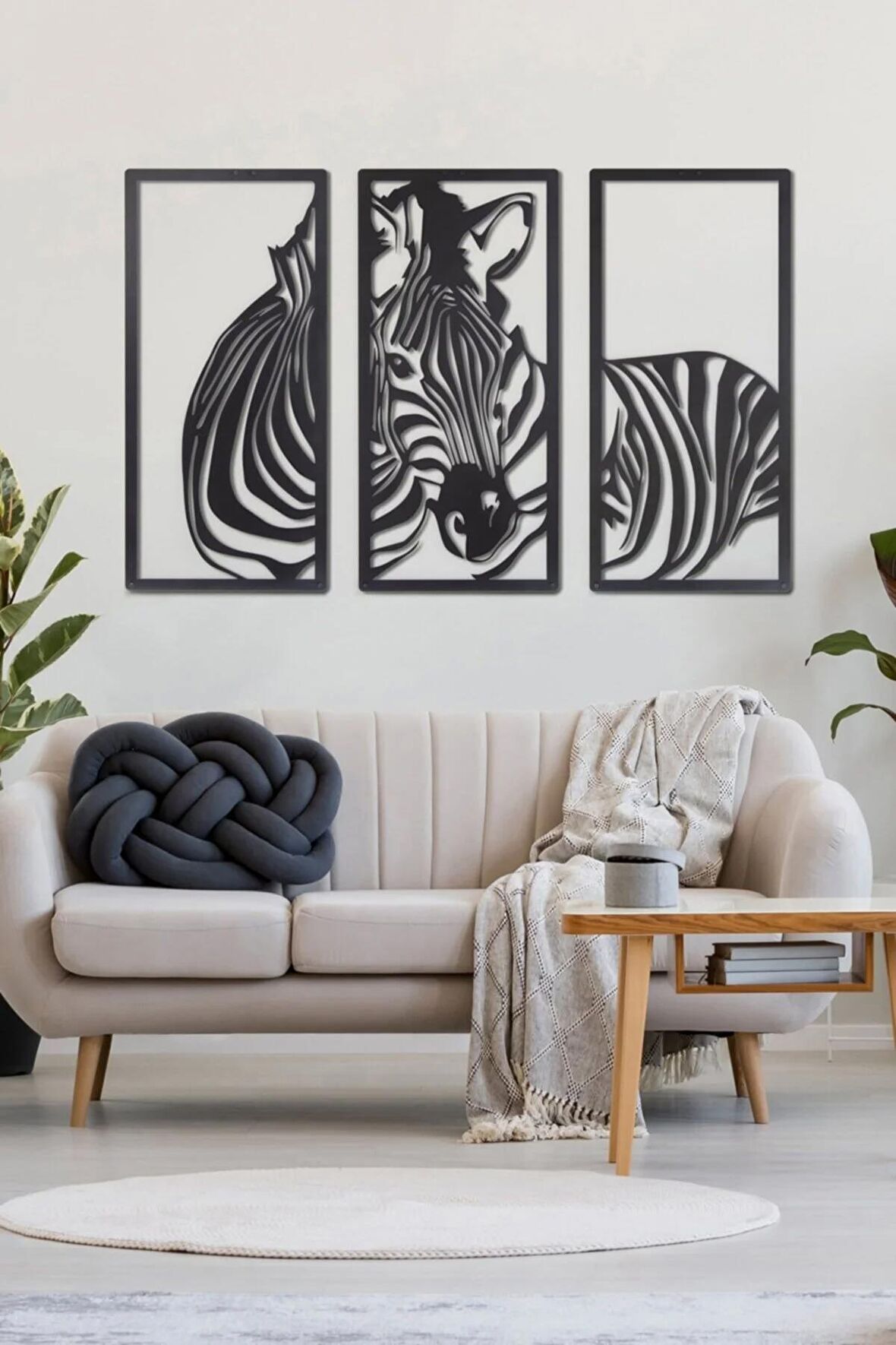 3 Parça Zebra Ev&ofis Metal Duvar Tablosu- 69x107 Cm