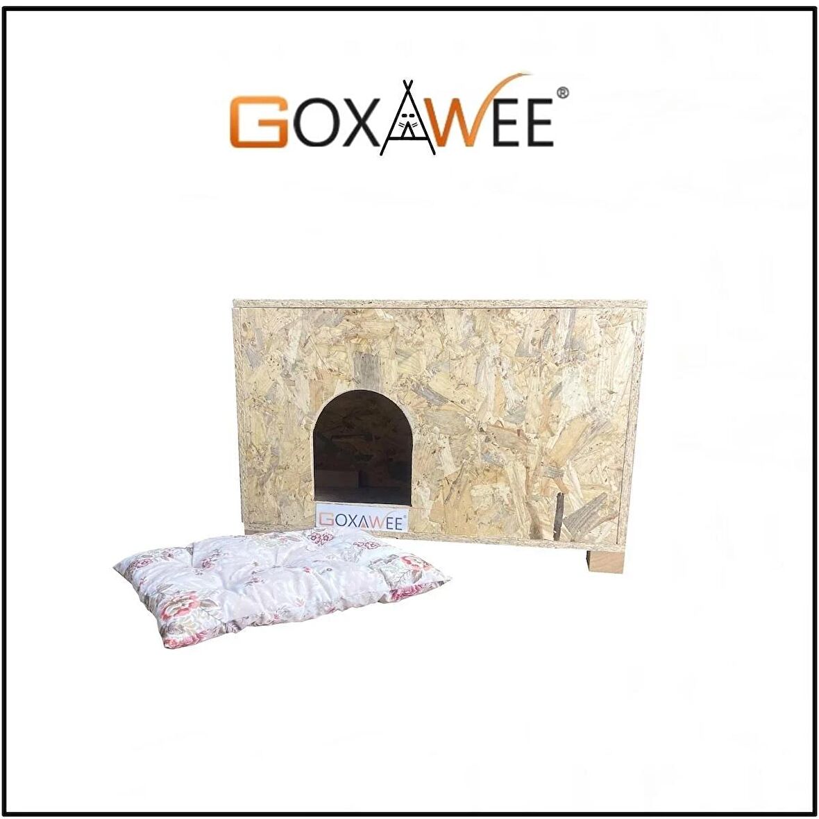 Goxawee Dizayn Kedi Evi Dış Ortam Uygun Ahşap Kedi Evi OSB 61x41x36 cm (Minder Hediyeli)