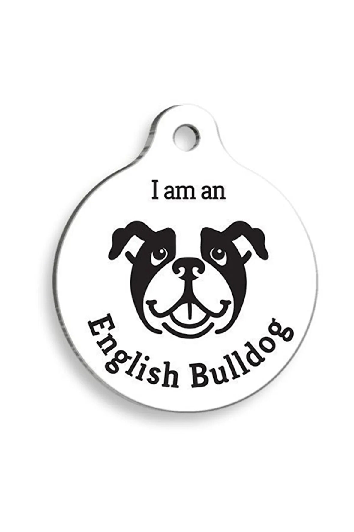 Beyaz English Bulldog Yuvarlak Köpek Künyesi Medium: 3 cm.