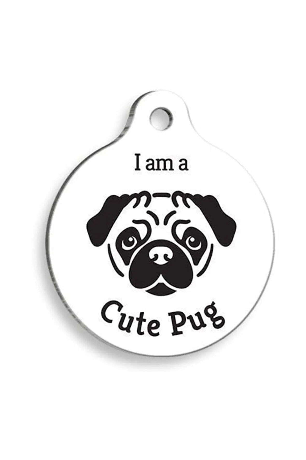 Beyaz Pug Yuvarlak Köpek Künyesi Small: 2,5 cm.