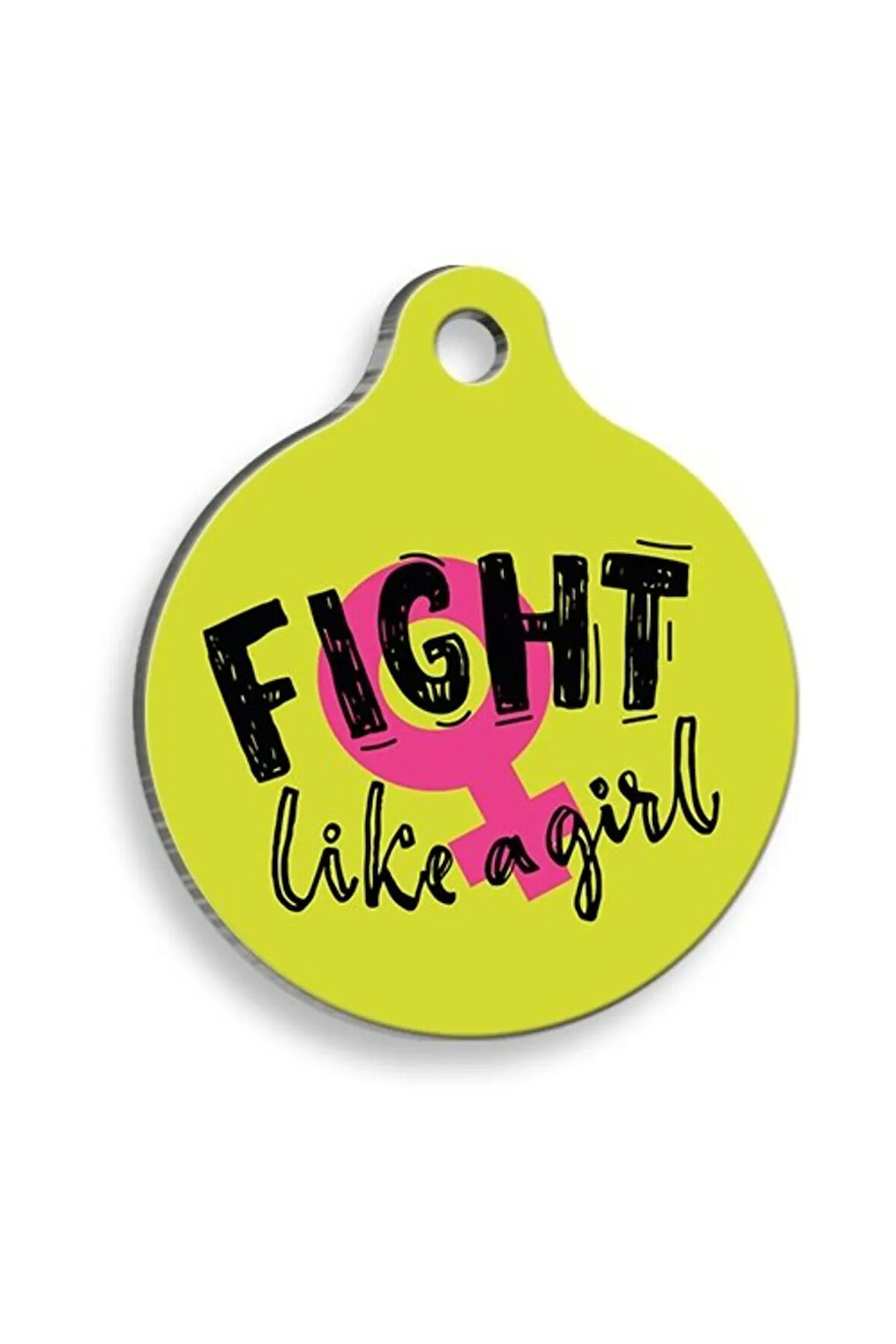 Fight Like A Girl Yuvarlak Şekilli Kedi ve Köpek Künyesi XLarge 3,3 x 5 cm